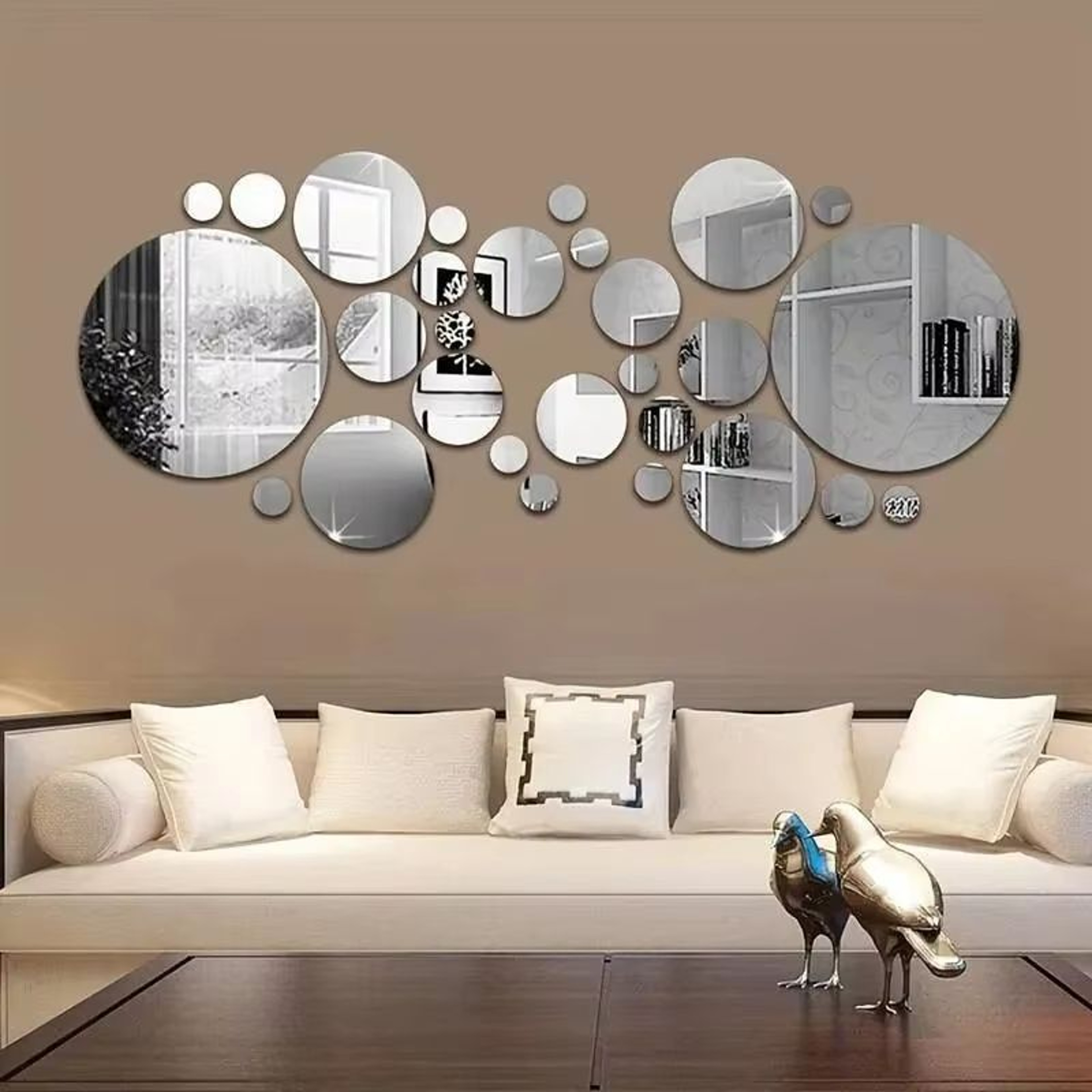 26 Pcs 3D Acrylic Mirror Wall Sticker  Round Self Adhesive Decal For Bedroom Bathroom  TV Backgroun 0
