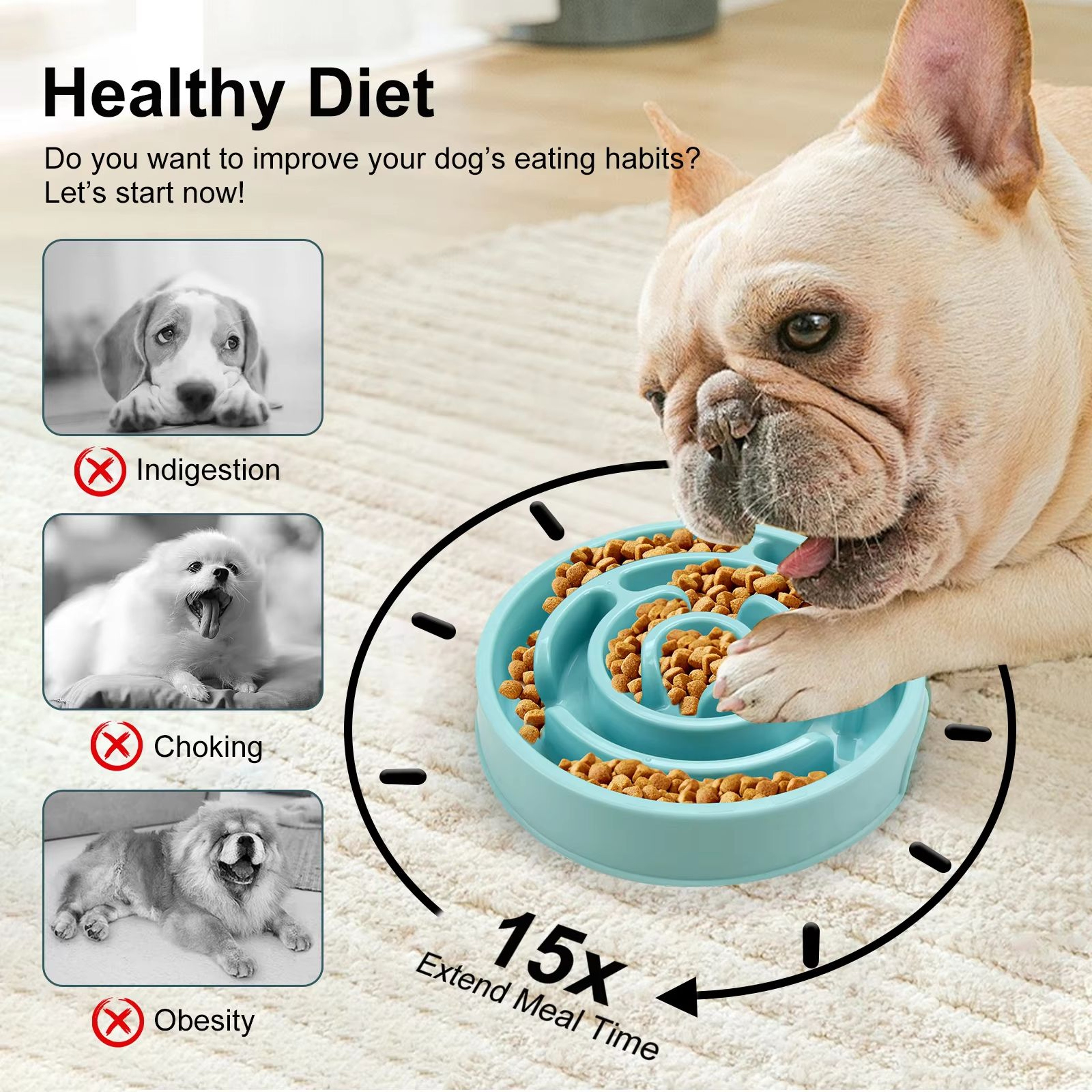 Eco Dog Slow Feeder Bowl  NonSlip Puzzle  AntiGulp Dish For Large Medium  Small Dogs 1