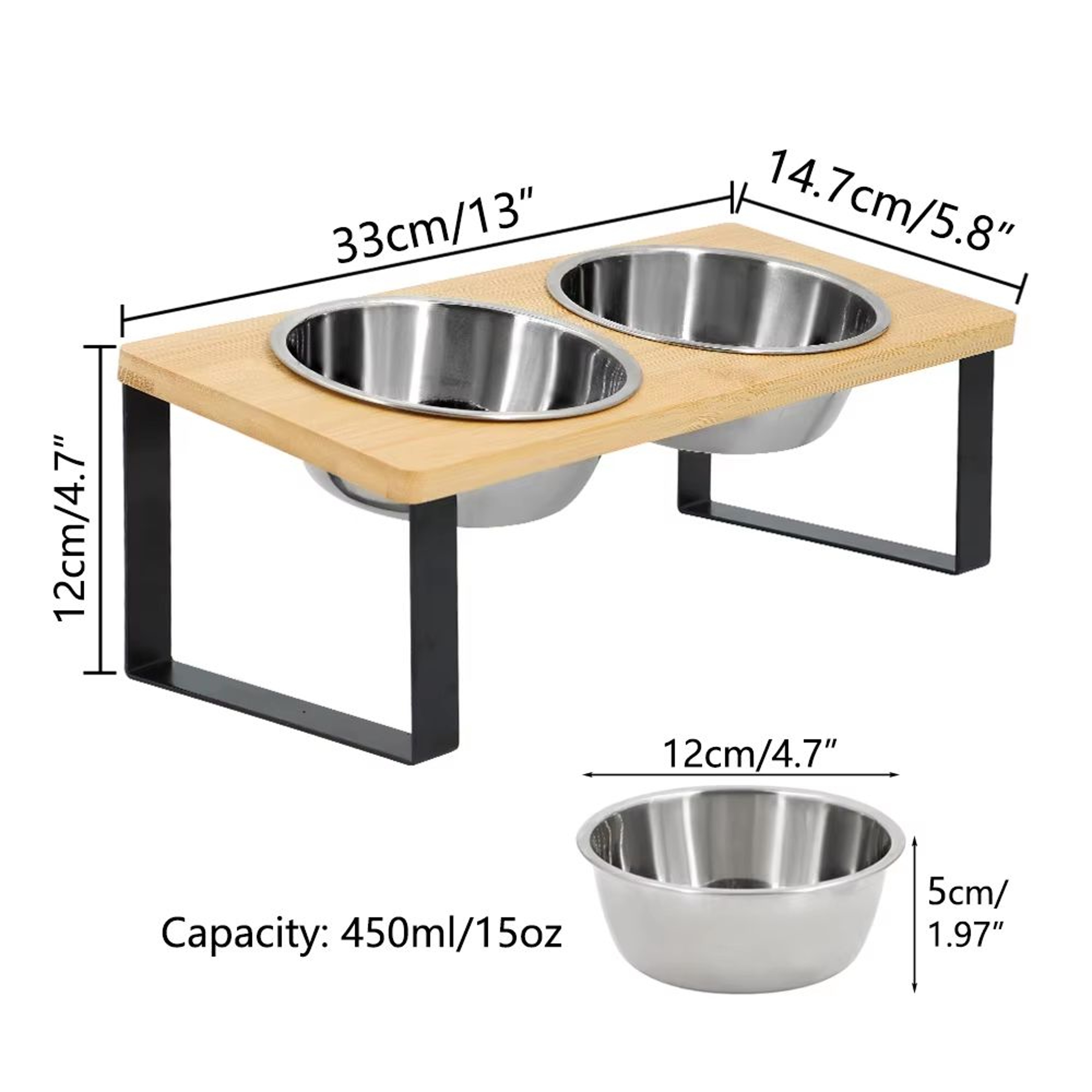 PawComfort Raised Cat Feeding Station  15 Tilted Elevated Double Bowls With Wooden Stand 5