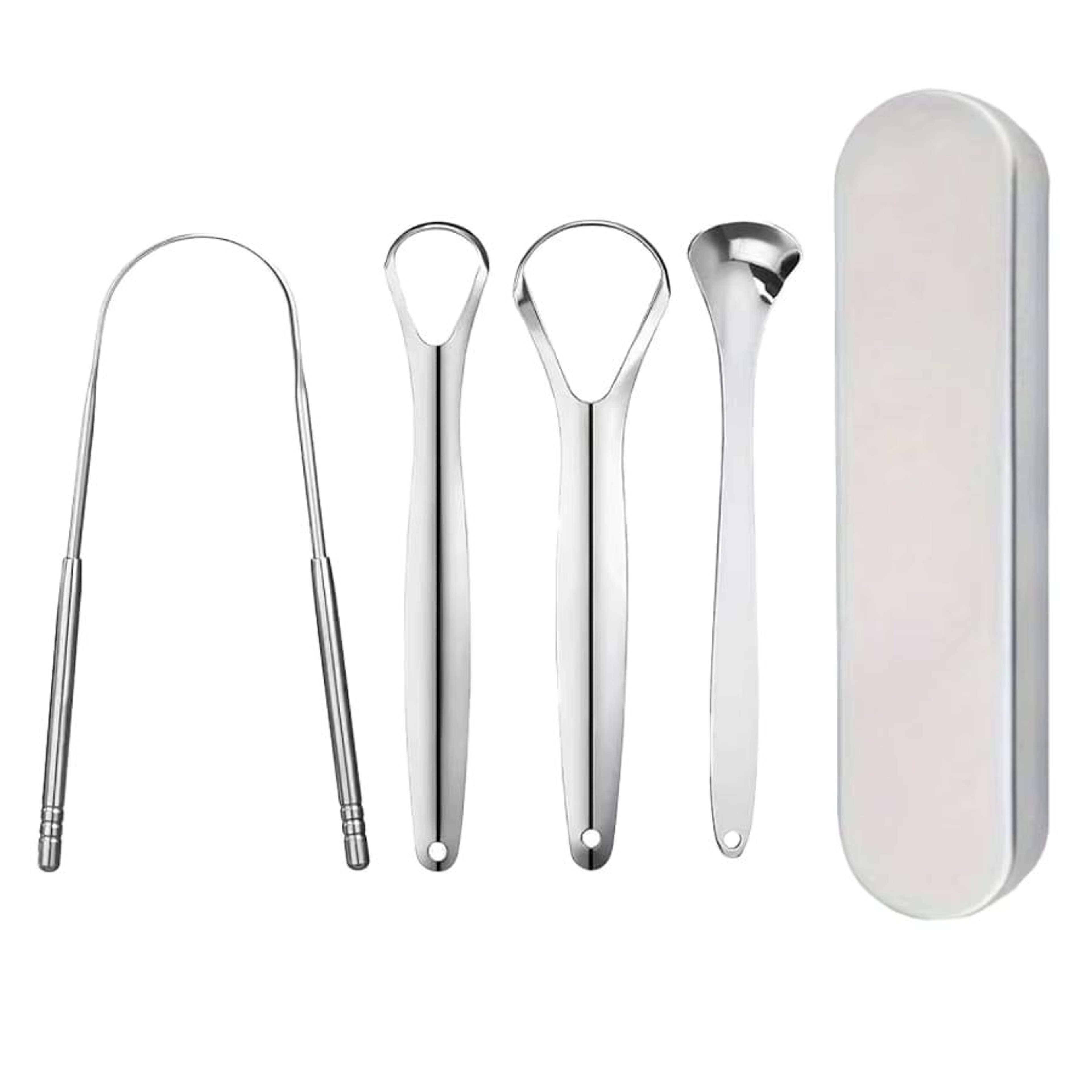 PureClean Stainless Steel Tongue Scraper Set  UShaped Tongue Cleaner Kit 1234Piece In Case 10