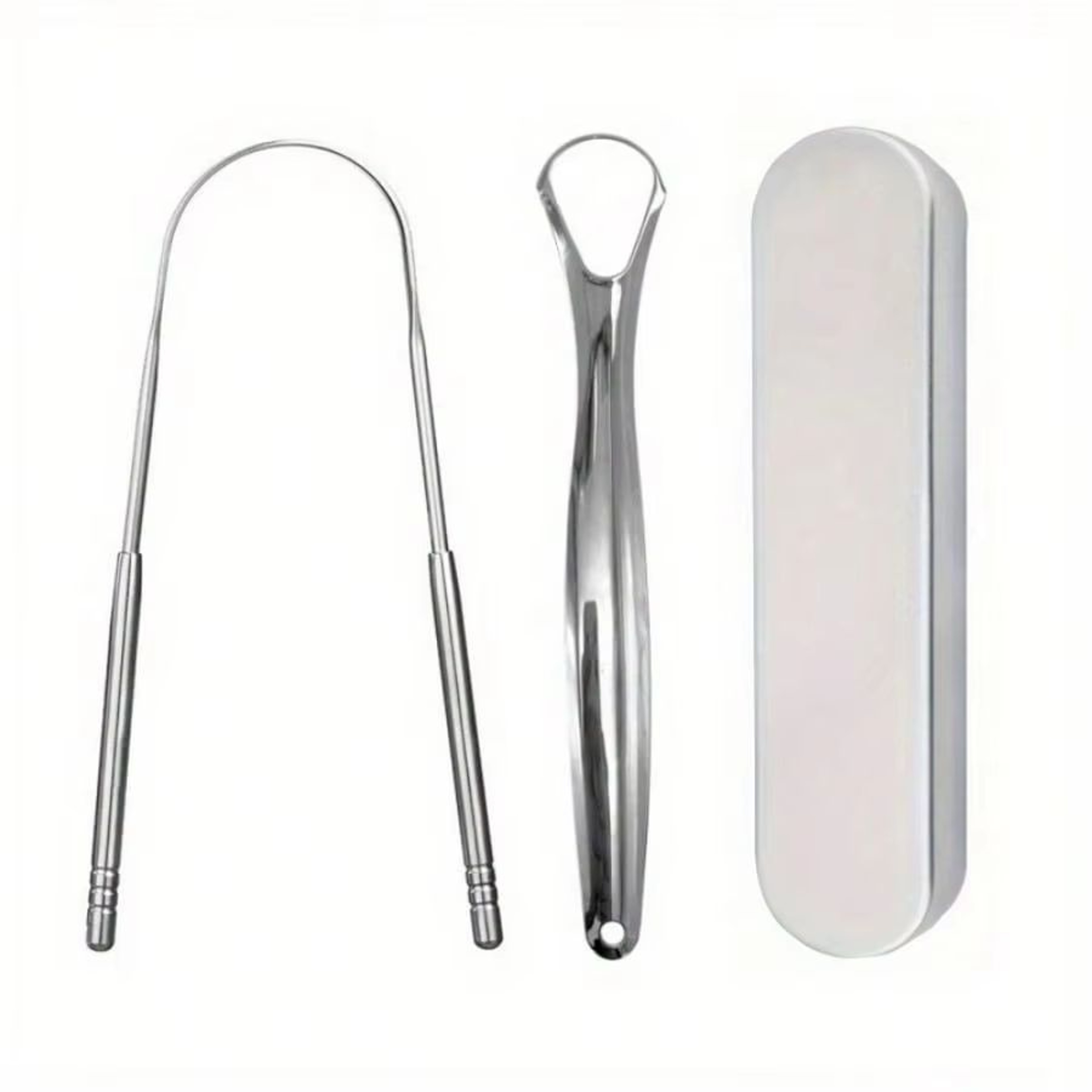 PureClean Stainless Steel Tongue Scraper Set  UShaped Tongue Cleaner Kit 1234Piece In Case 8
