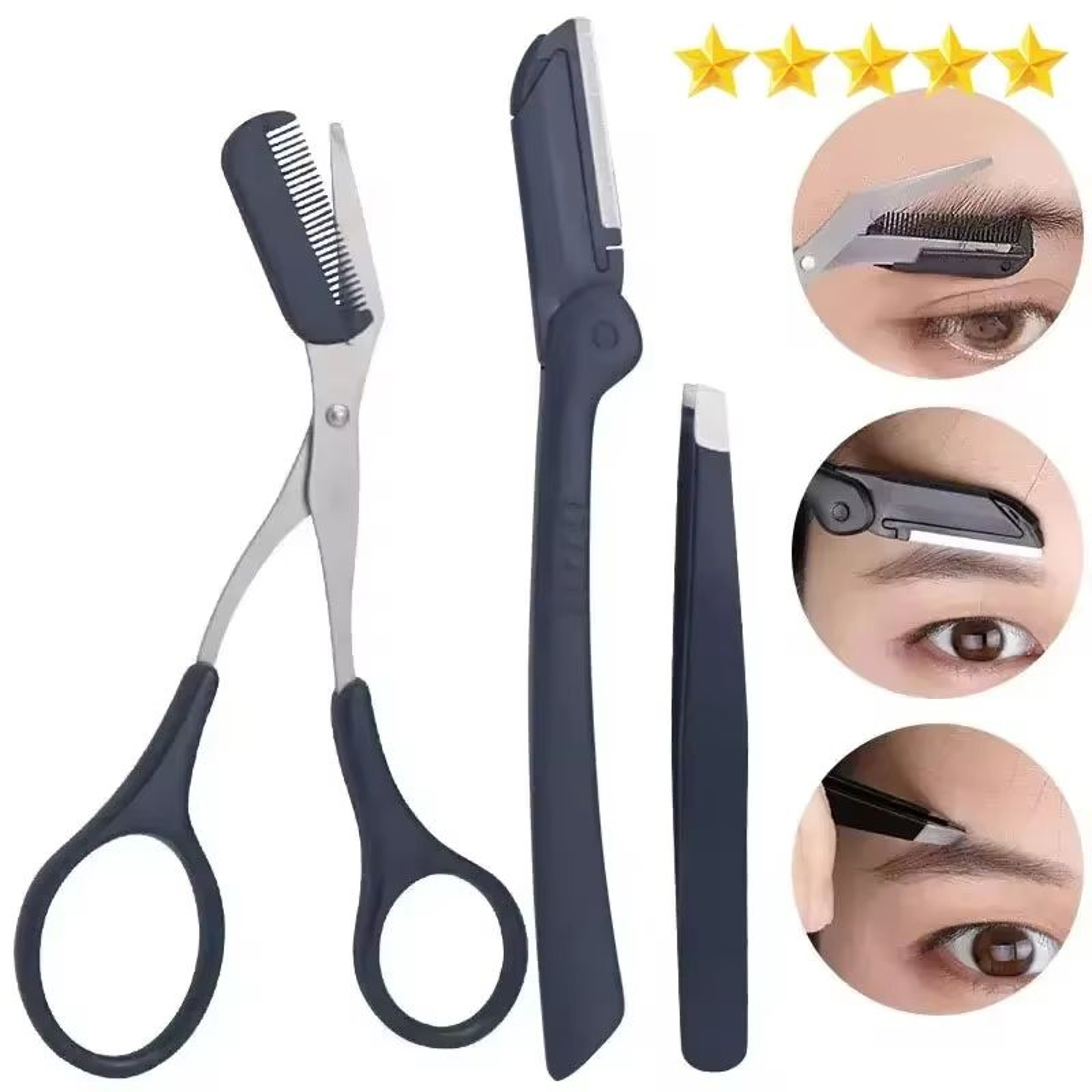 ProGroom Stainless Steel Eyebrow Trimmer Set  Comb Scissors Tweezers Kit For Women 0