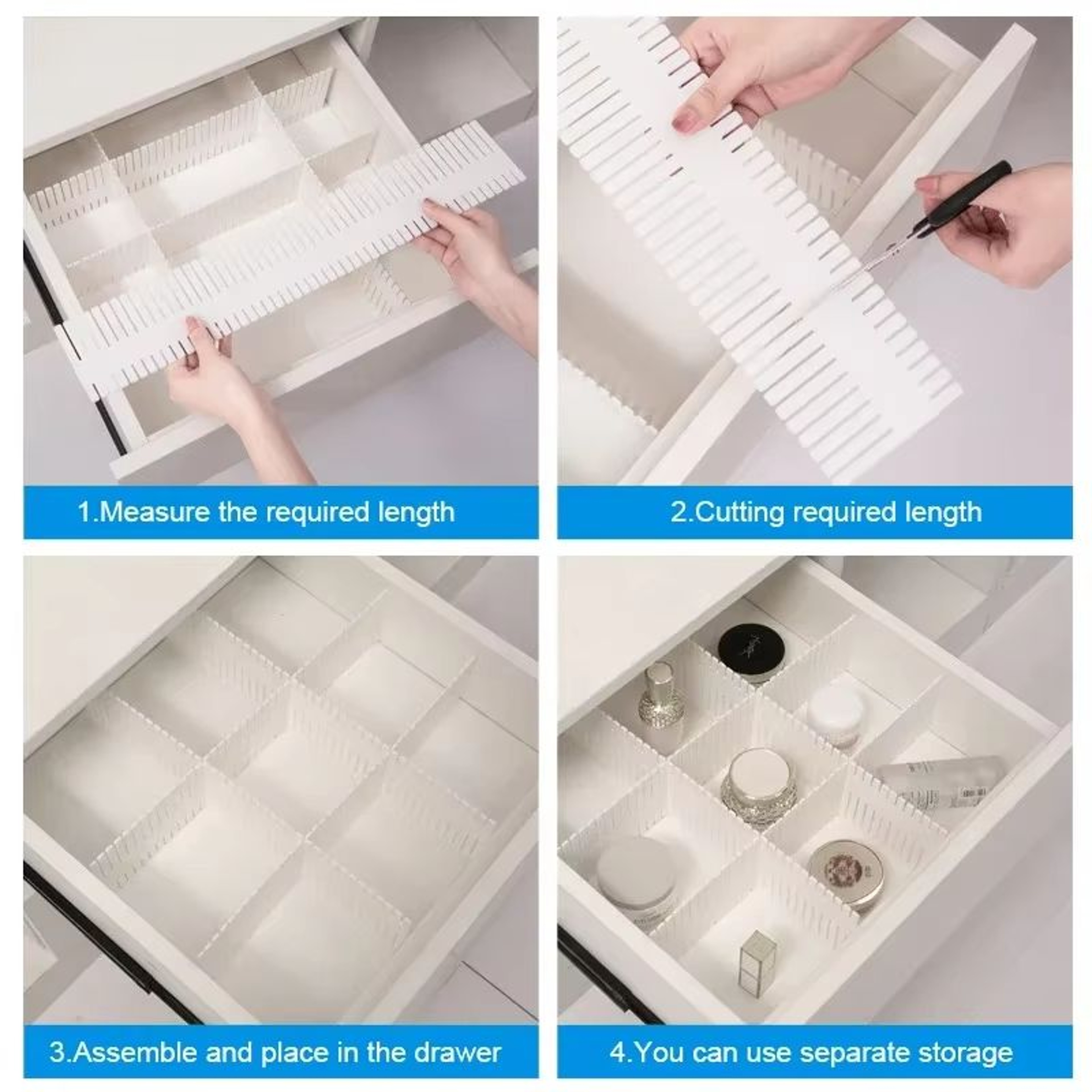 FlexiFit Adjustable Drawer Dividers  4 Or 8 Piece Set For Durable Storage And Cabinet Organization 2