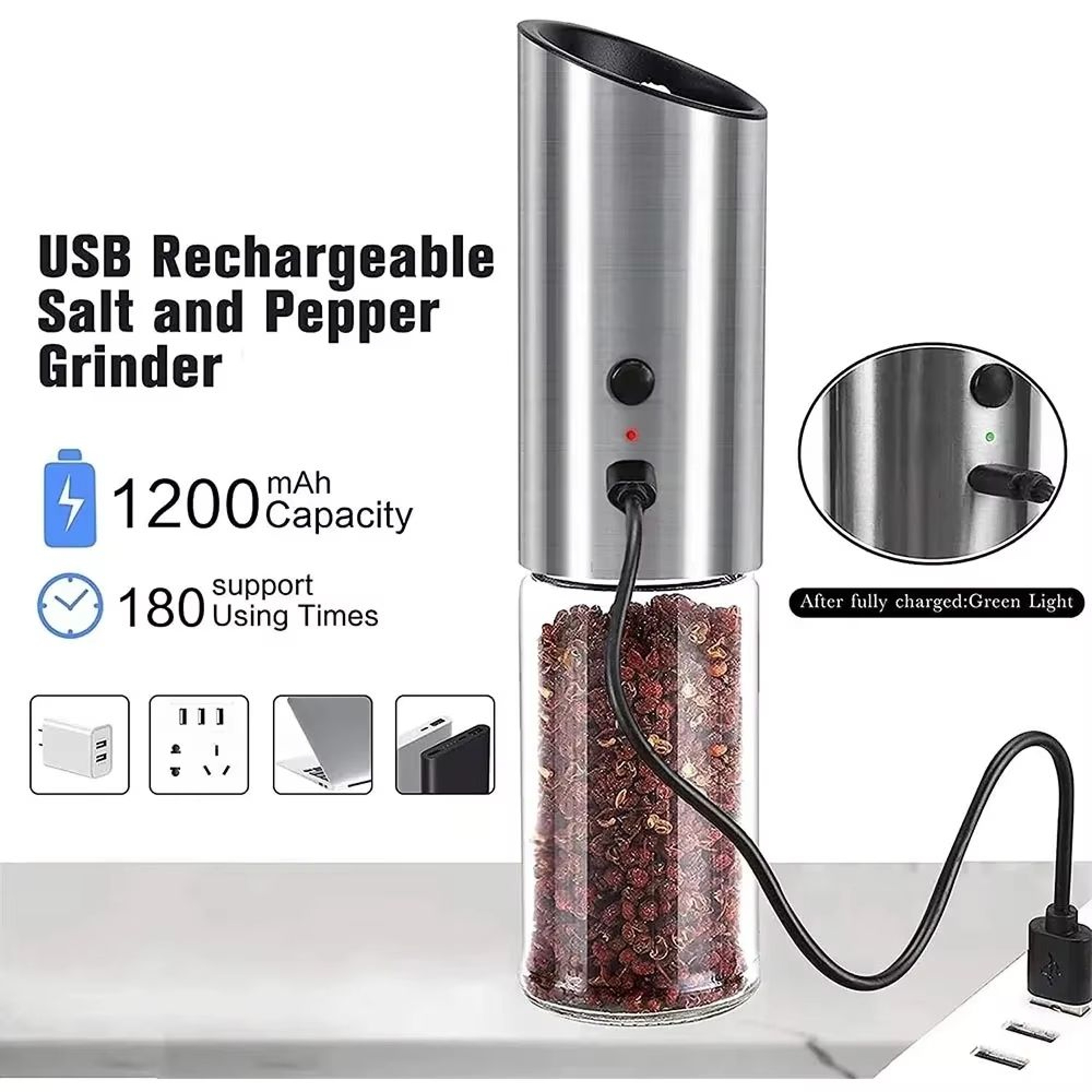 Electric Salt And Pepper Grinder USB Rechargeable Automatic Pepper Mill 1