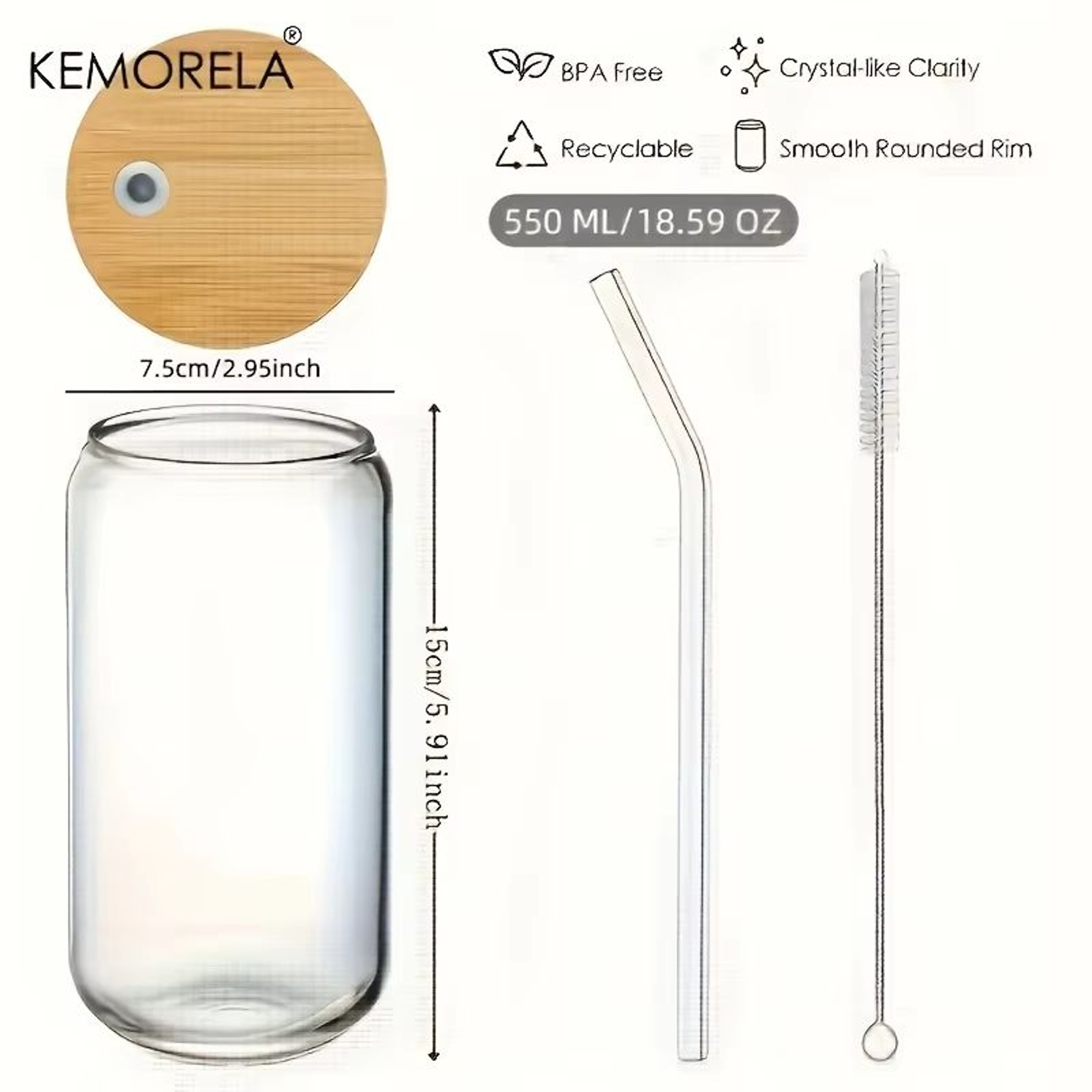 186oz Glass Cup With Lid And Straw For Bubble Tea Coffee And Milk Drinks 5