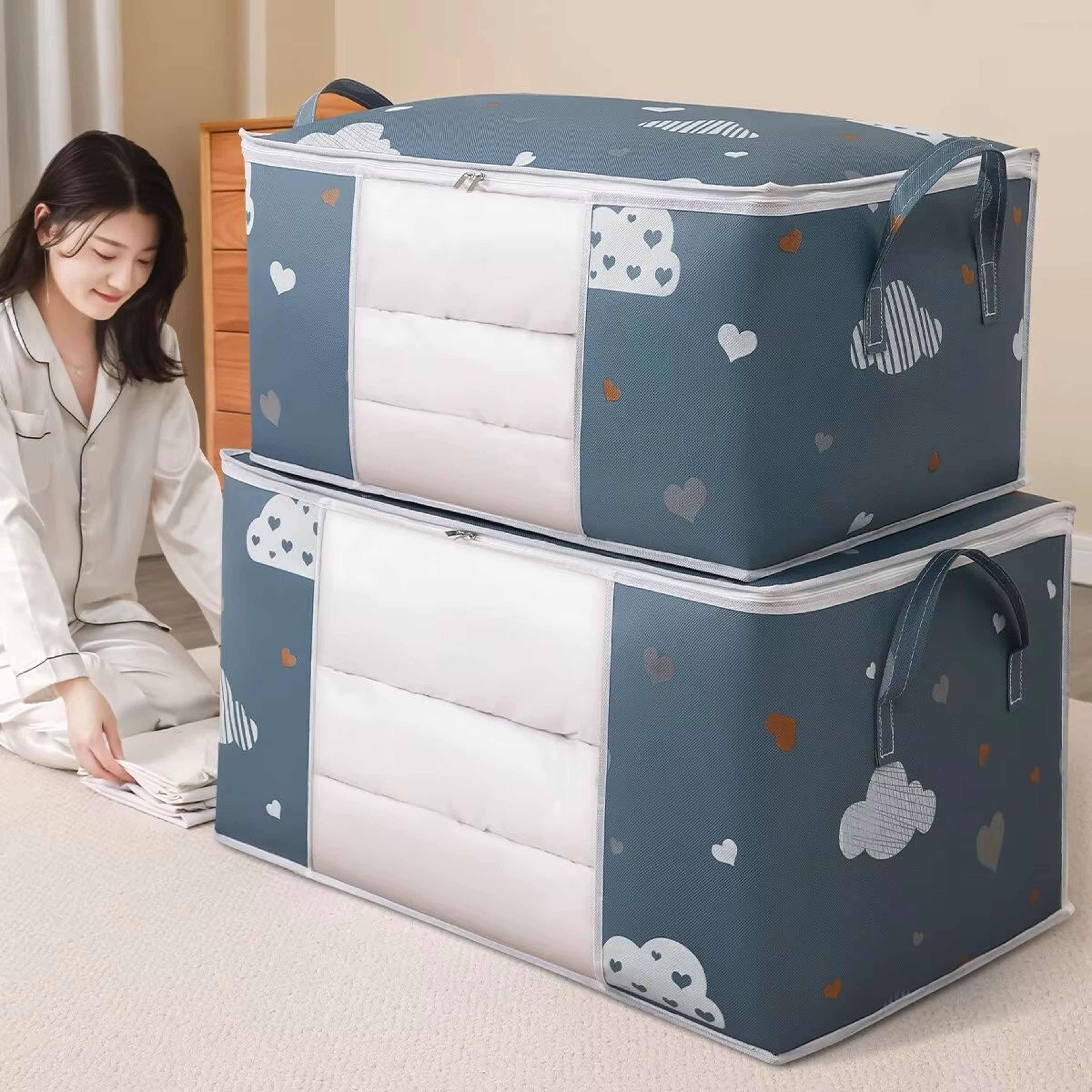 Large Capacity Clothes Storage Bag Organizer With Reinforced Handle For Blankets Bedding And Clothe 0