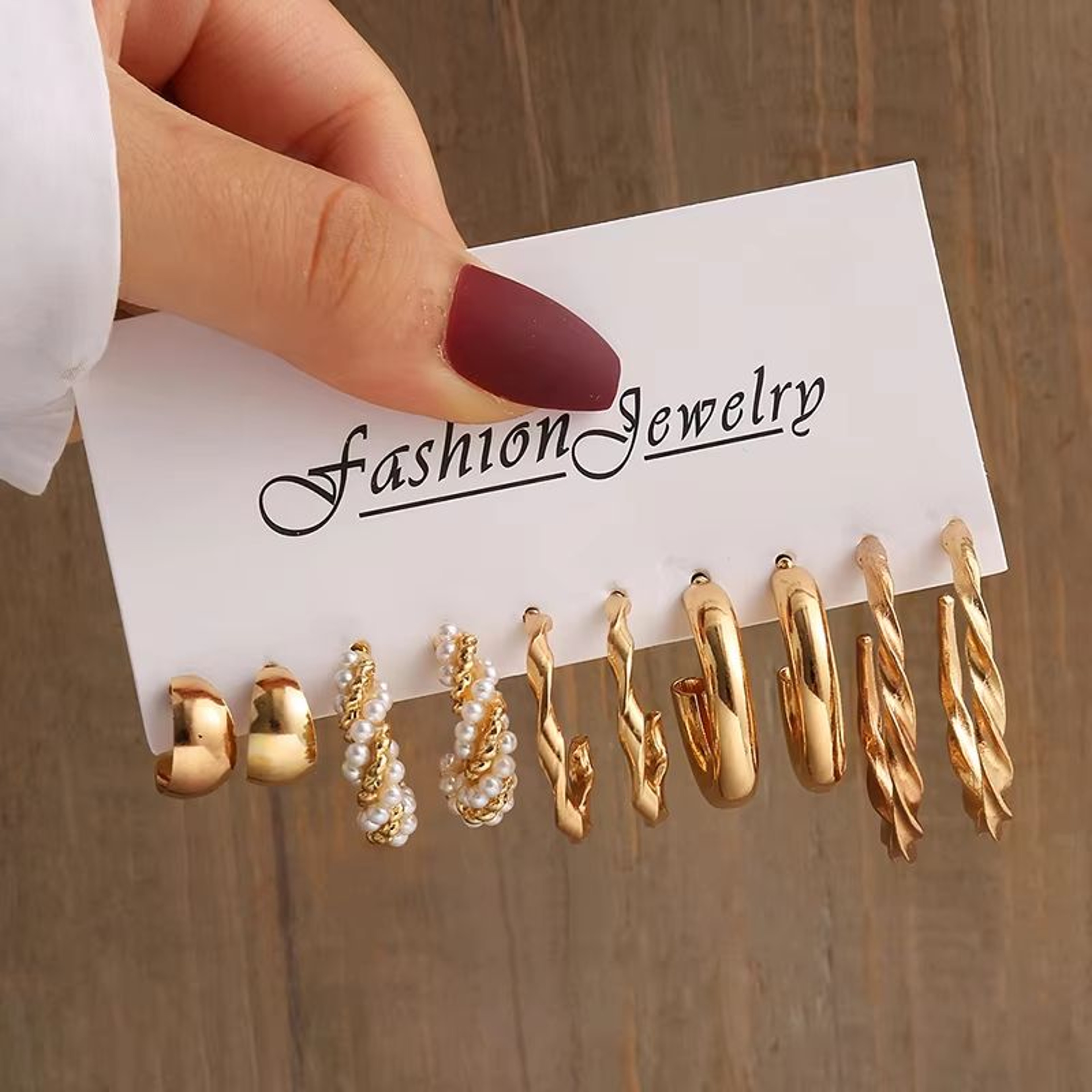 Gold Color Vintage Geometry Pearl Earrings Set Square Dangle And Round Earrings For Women Simple Tr 7