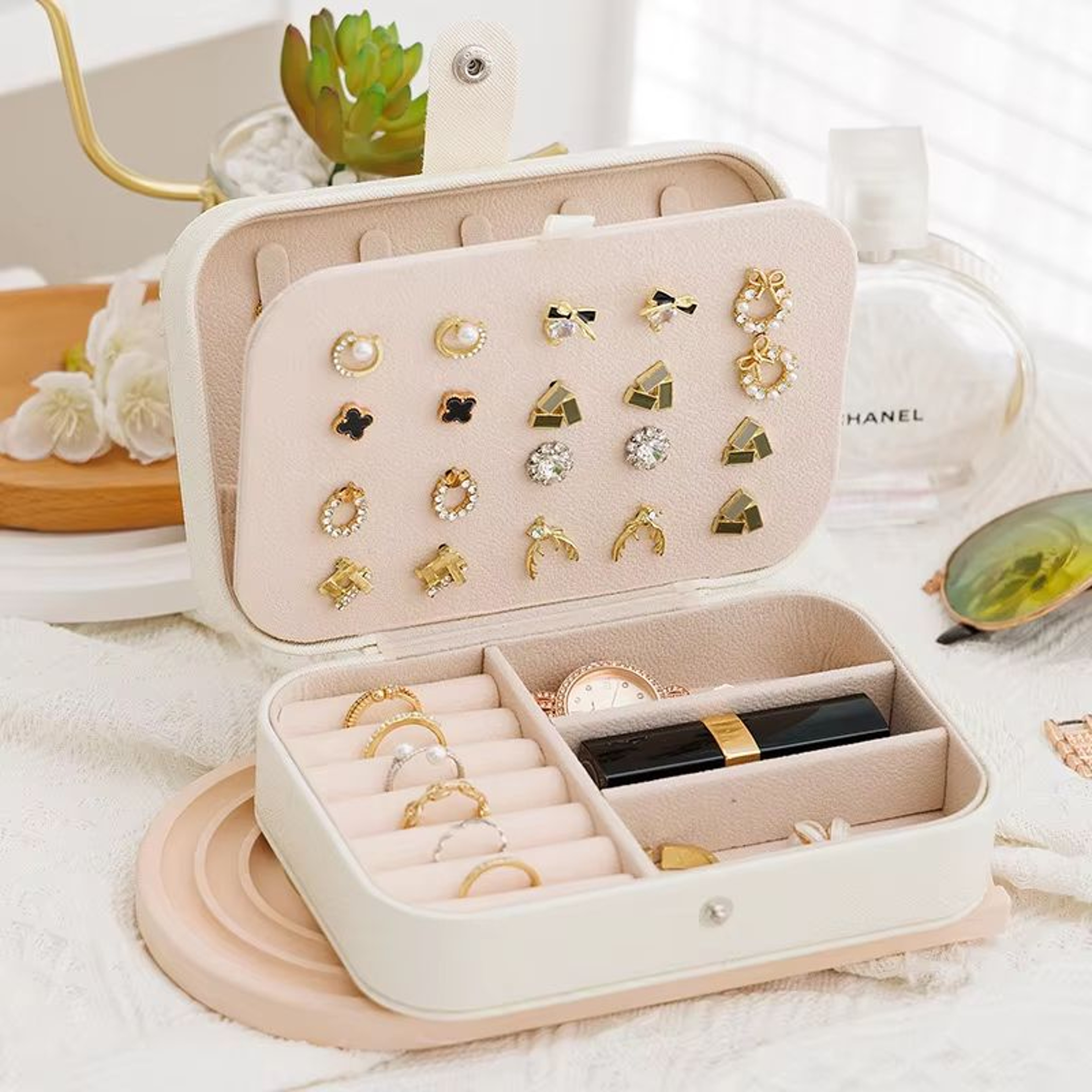 Portable Jewelry Storage Box Travel Organizer Leather Jewelry Case For Earrings Necklace And Ring D 7