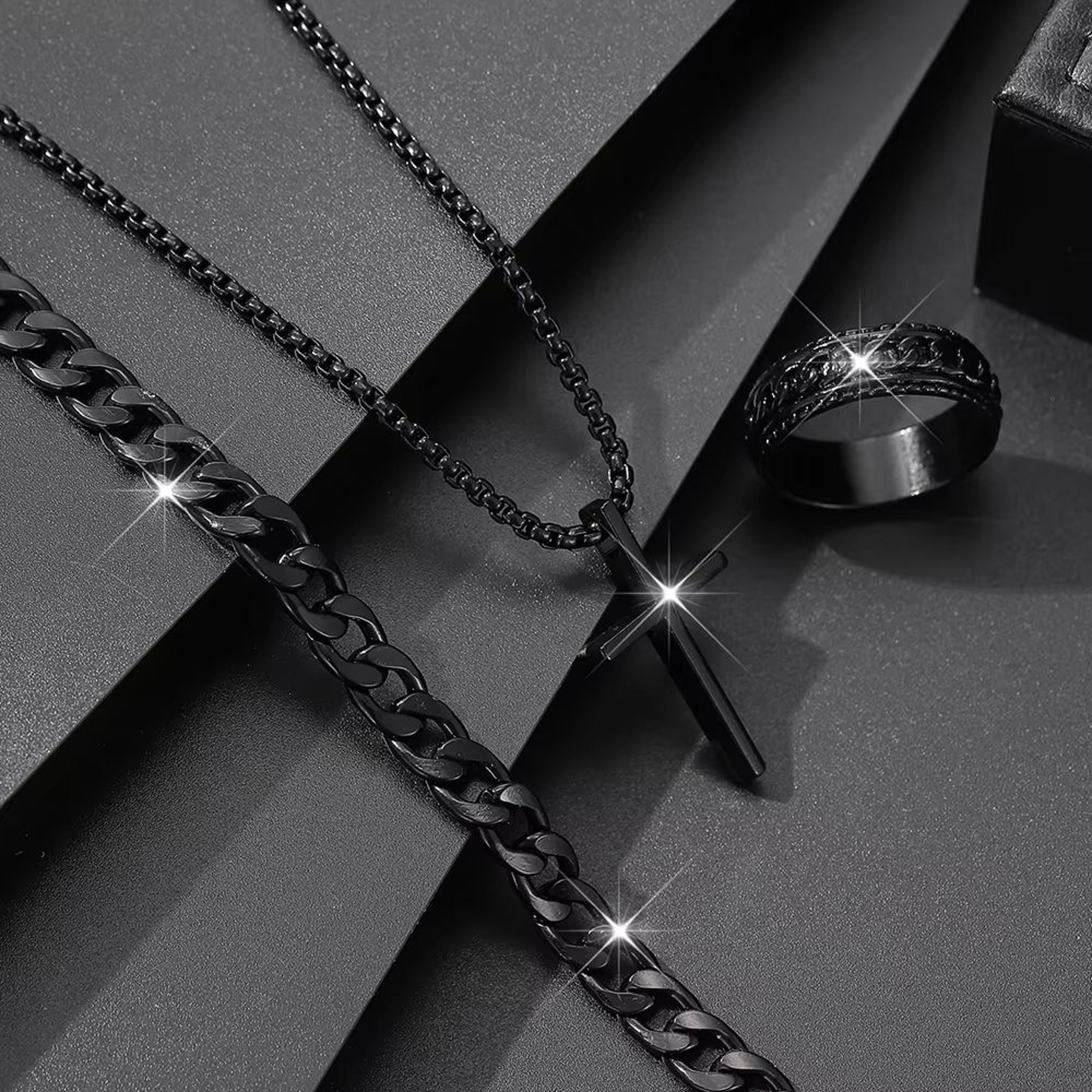 Mens Cross Jewelry Set Necklace Bracelet And Ring Fashion Alloy Christian Gift 7