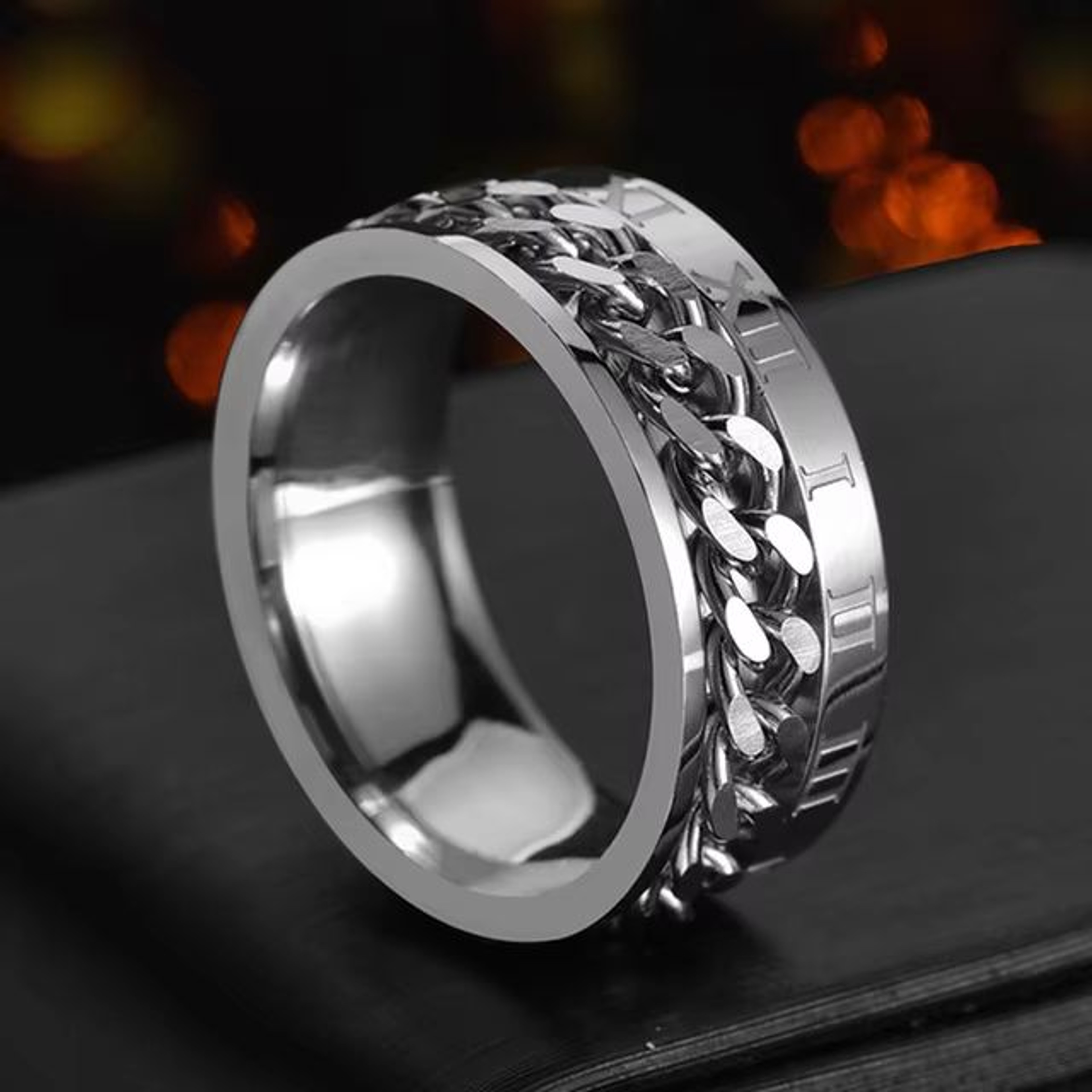 Stainless Steel Chain Spinner Ring For Men And Women Punk Style Fidget Jewelry 15