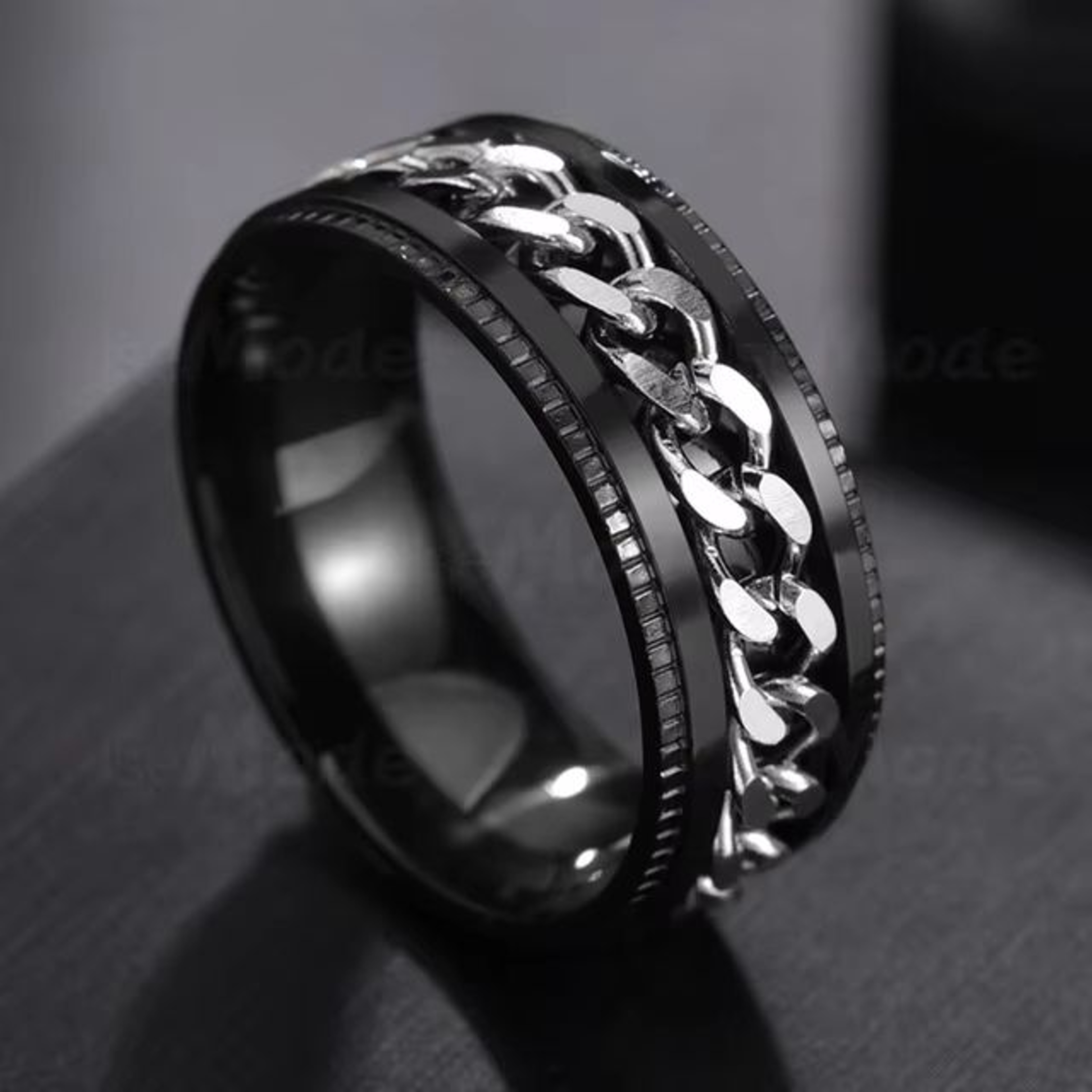Stainless Steel Chain Spinner Ring For Men And Women Punk Style Fidget Jewelry 17