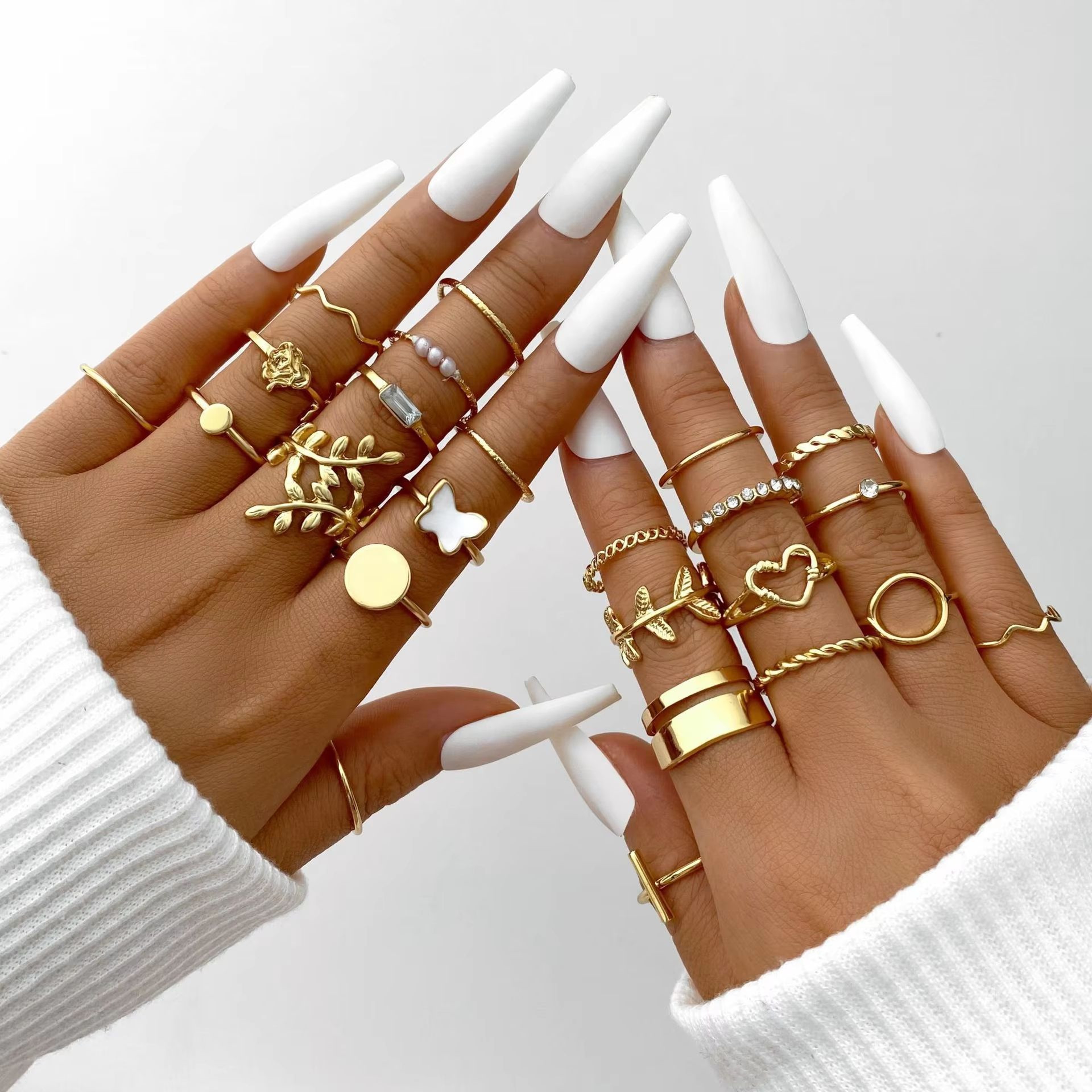 58PCS Vintage Heart Snake Butterfly Rings Set For Women Gold Plated Fashion Jewelry 6