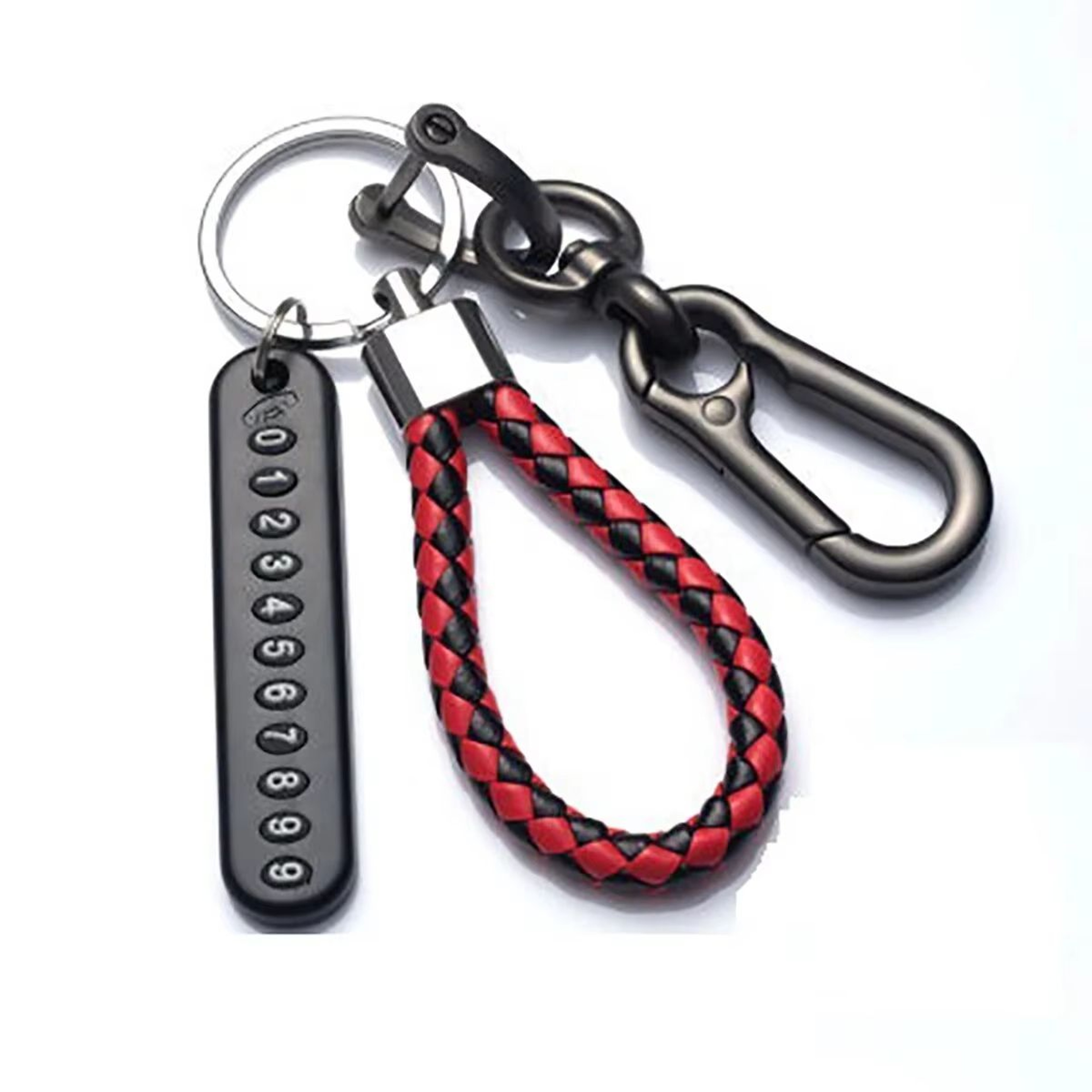 Trendy DIY Mobile Phone Number Plate Leather Rope Car Keychain For Men 6