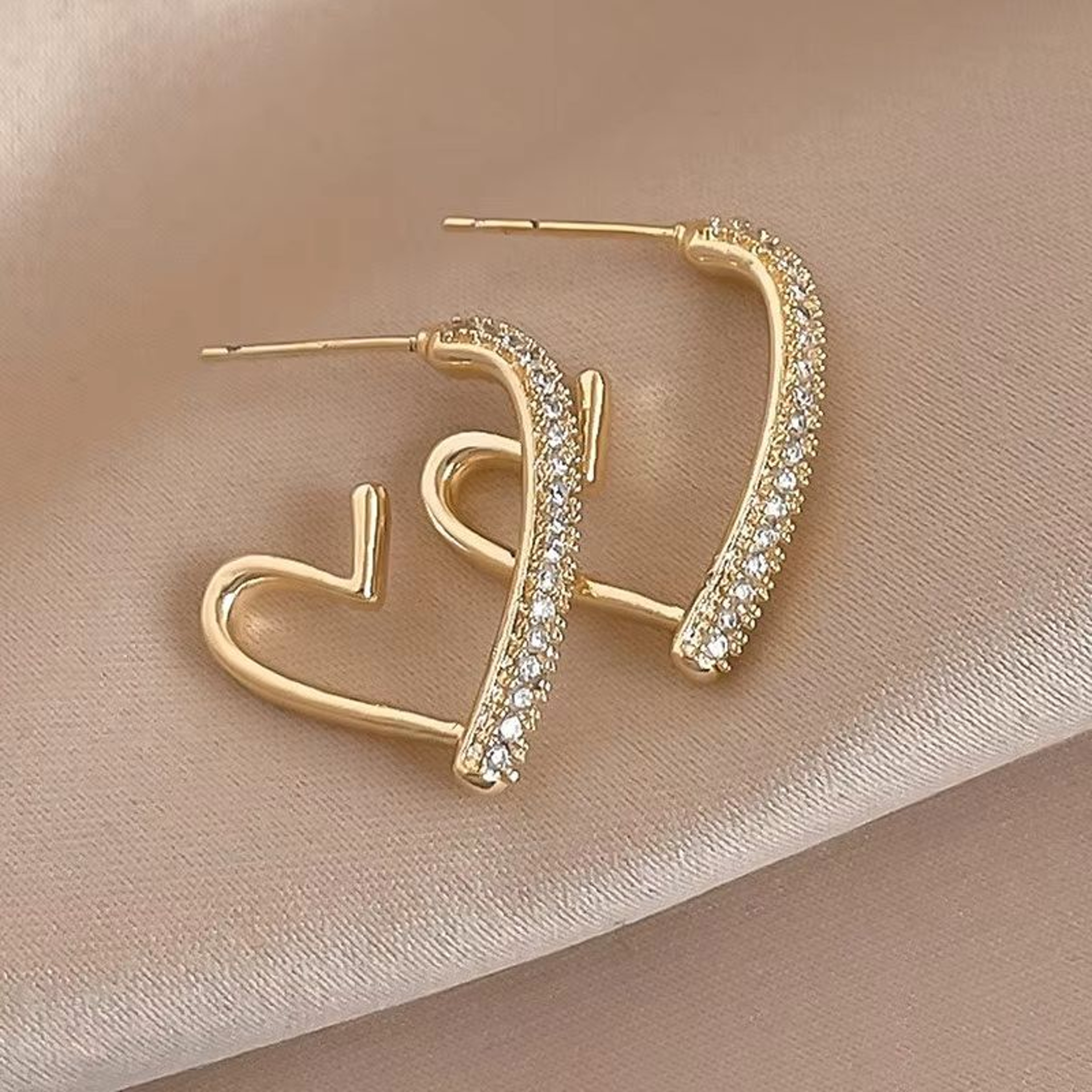 Korean Crystal Heart Hoop Earrings With 925 Silver Needle For Women 0