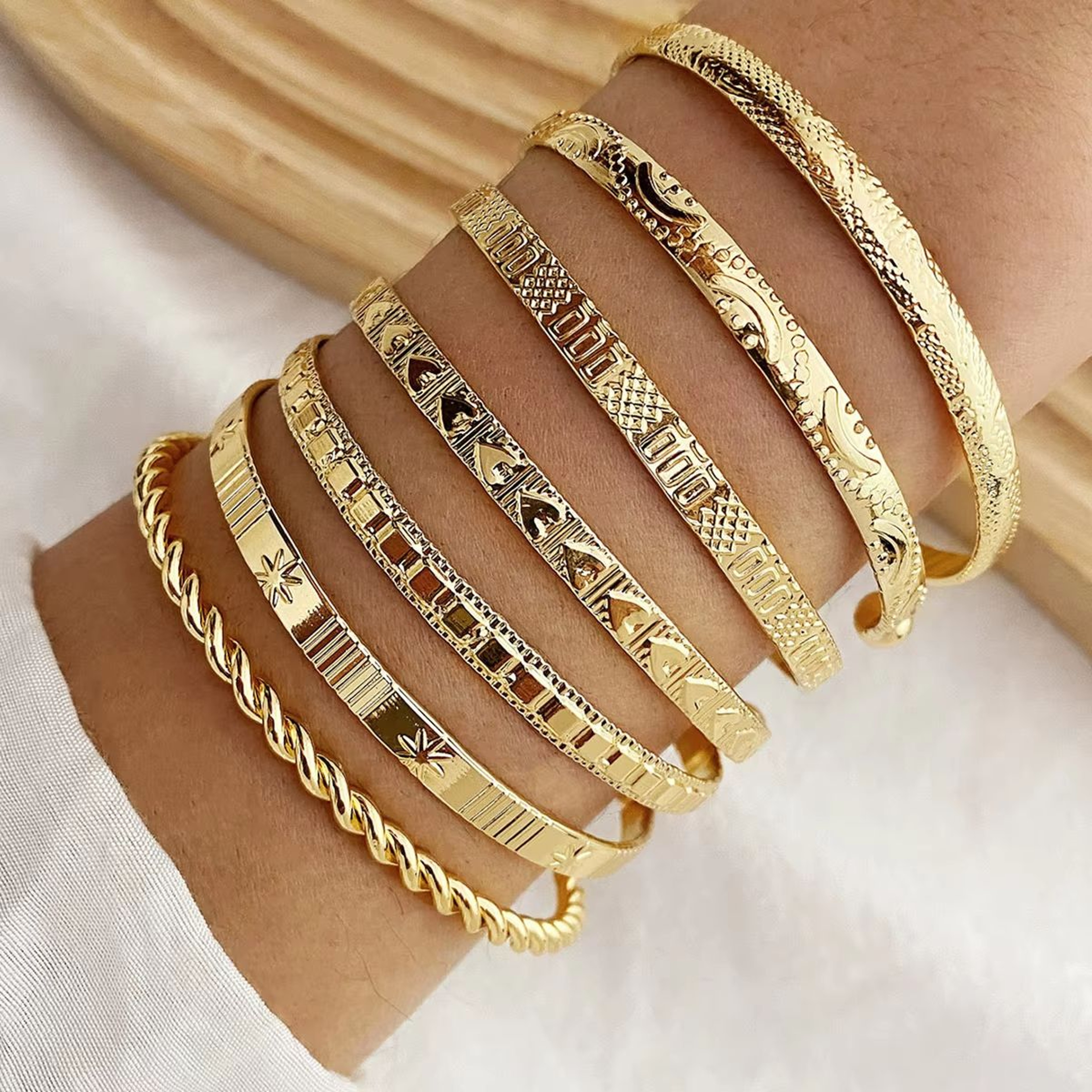 Punk Gold Bracelets Set For Women 7 Piece Goth Streetwear Bangles 0