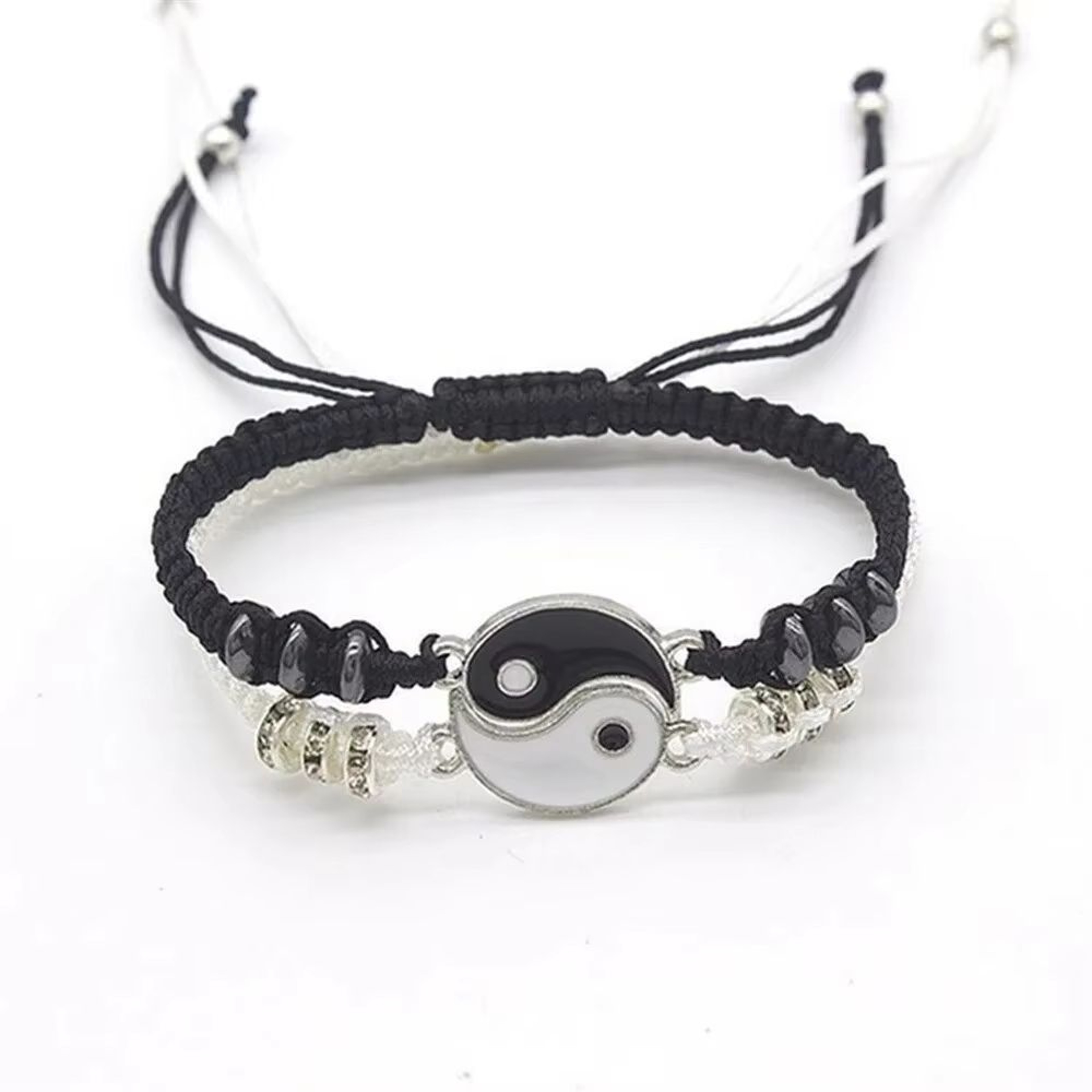 Couple Black White Tai Chi Adjustable Rope Bracelet Set 2