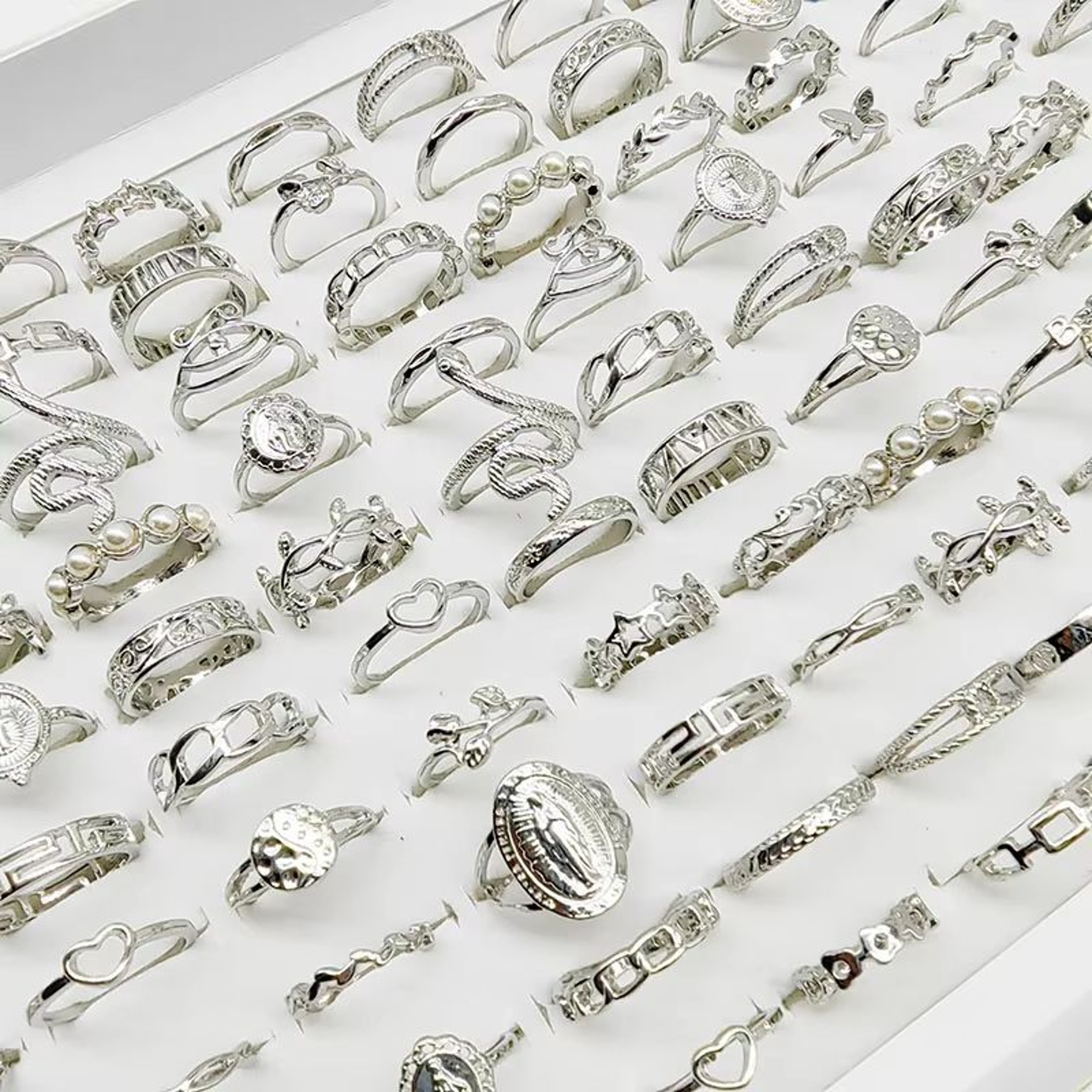 Mix Style Pearl Silver Color Rings Set 30 Pieces For Girls 7