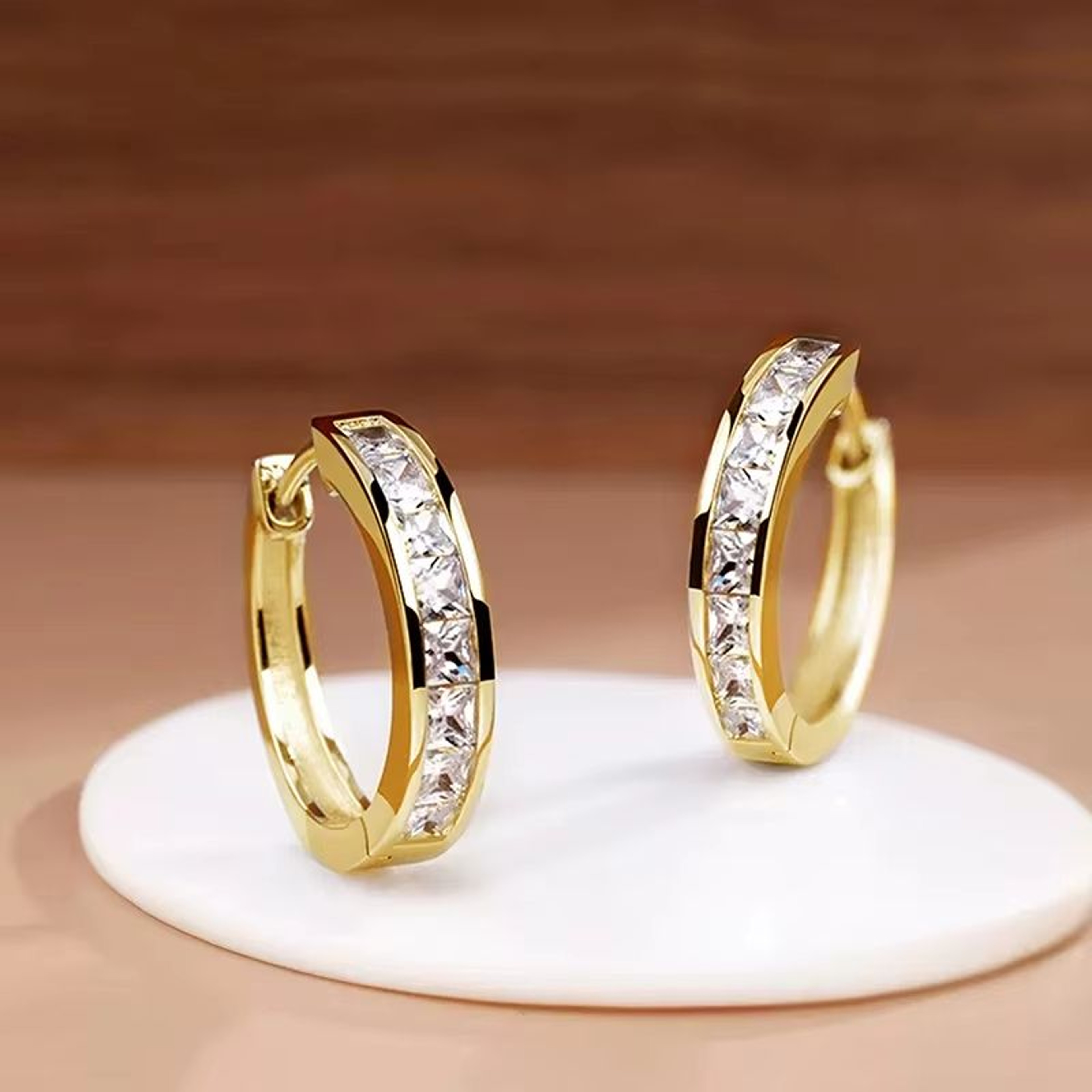Classic Hoop Earrings With Princess Square CZ For Women Simple Elegant Versatile Jewelry 0