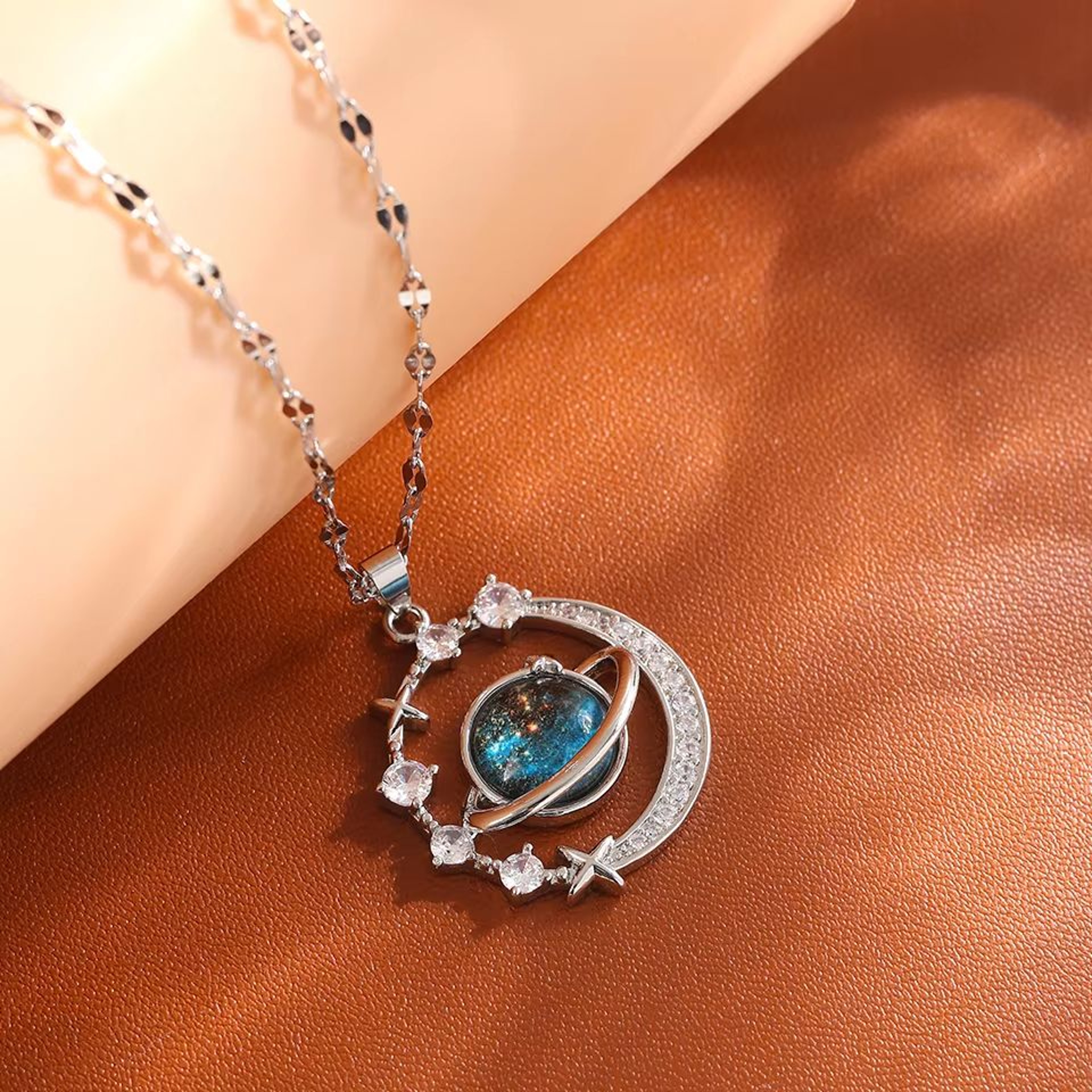 Starry Dream Astronaut Planet Moon Titanium Steel Necklace for Women – view 10