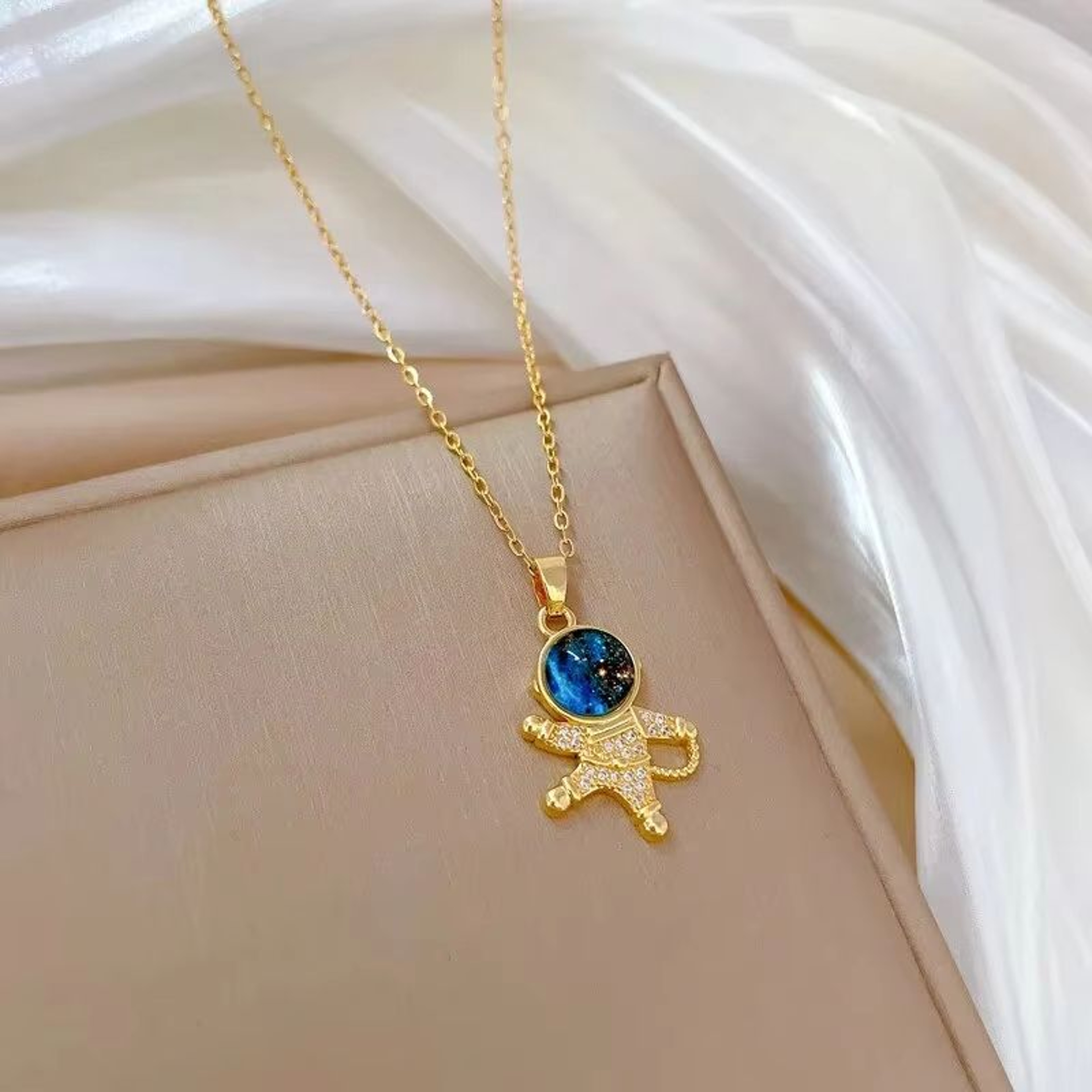 Starry Dream Astronaut Planet Moon Titanium Steel Necklace for Women – view 2