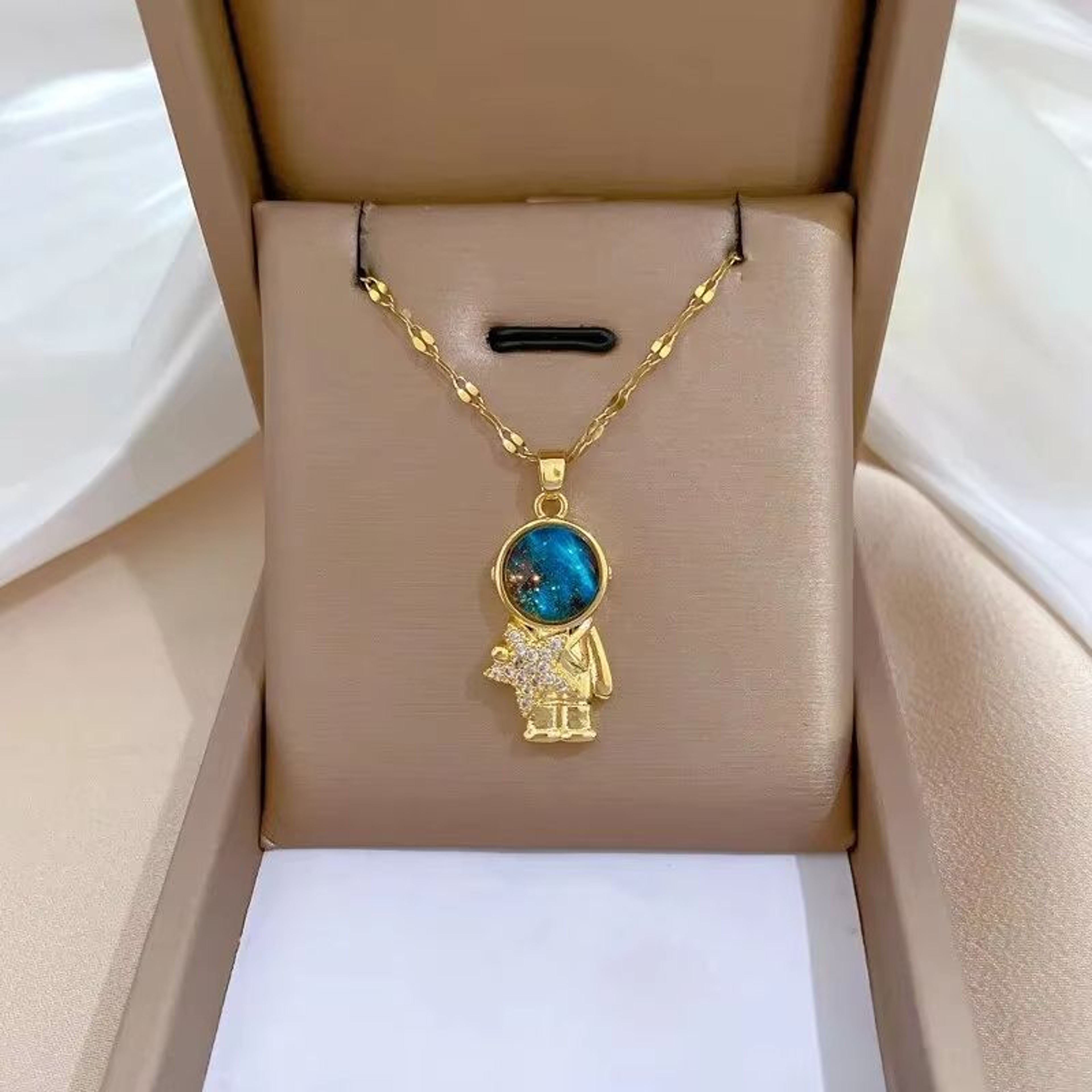 Starry Dream Astronaut Planet Moon Titanium Steel Necklace for Women – view 8