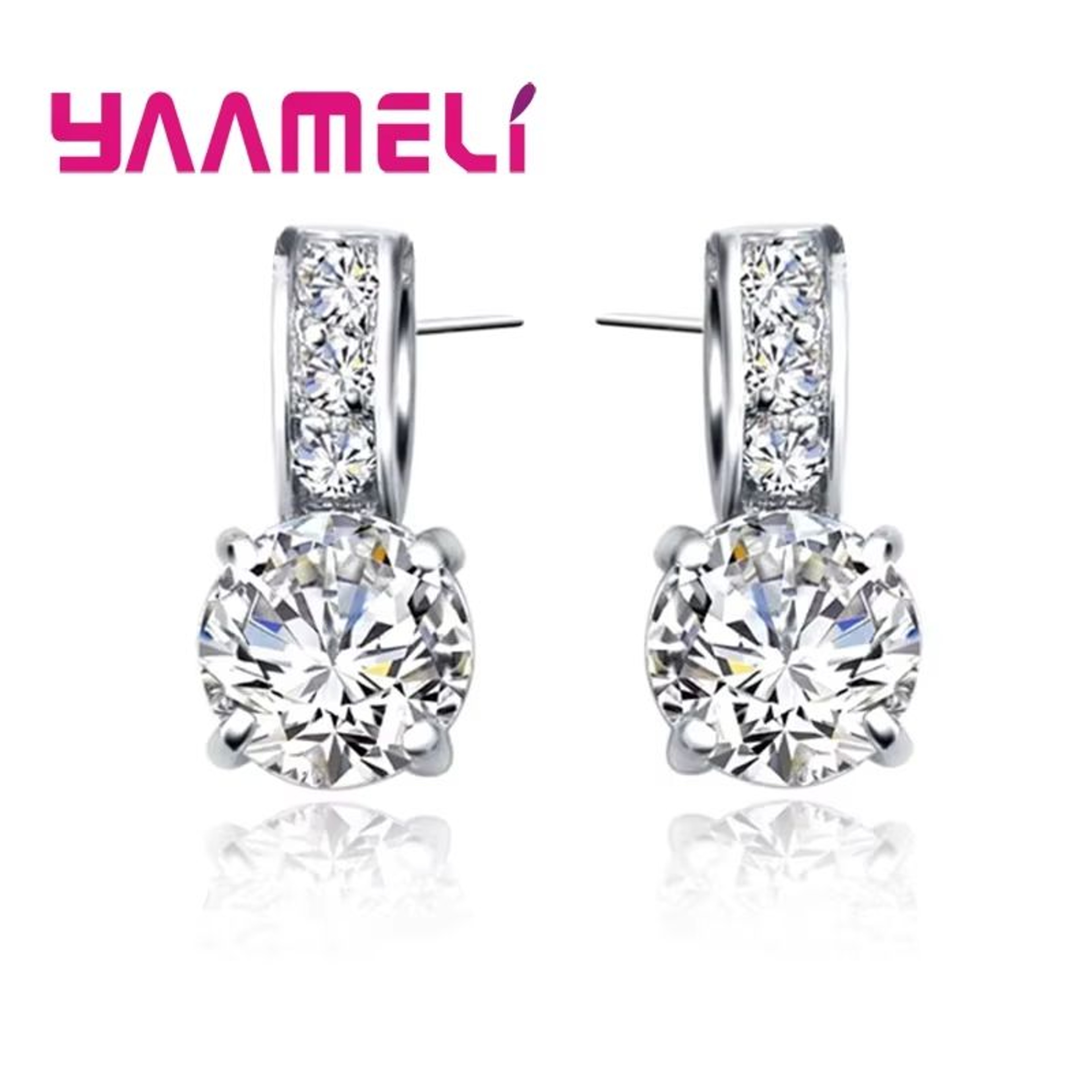 Classic Bridal Jewelry Set For Women  Sterling Silver Color Cubic Zirconia Necklace  Crystal Stud E 2
