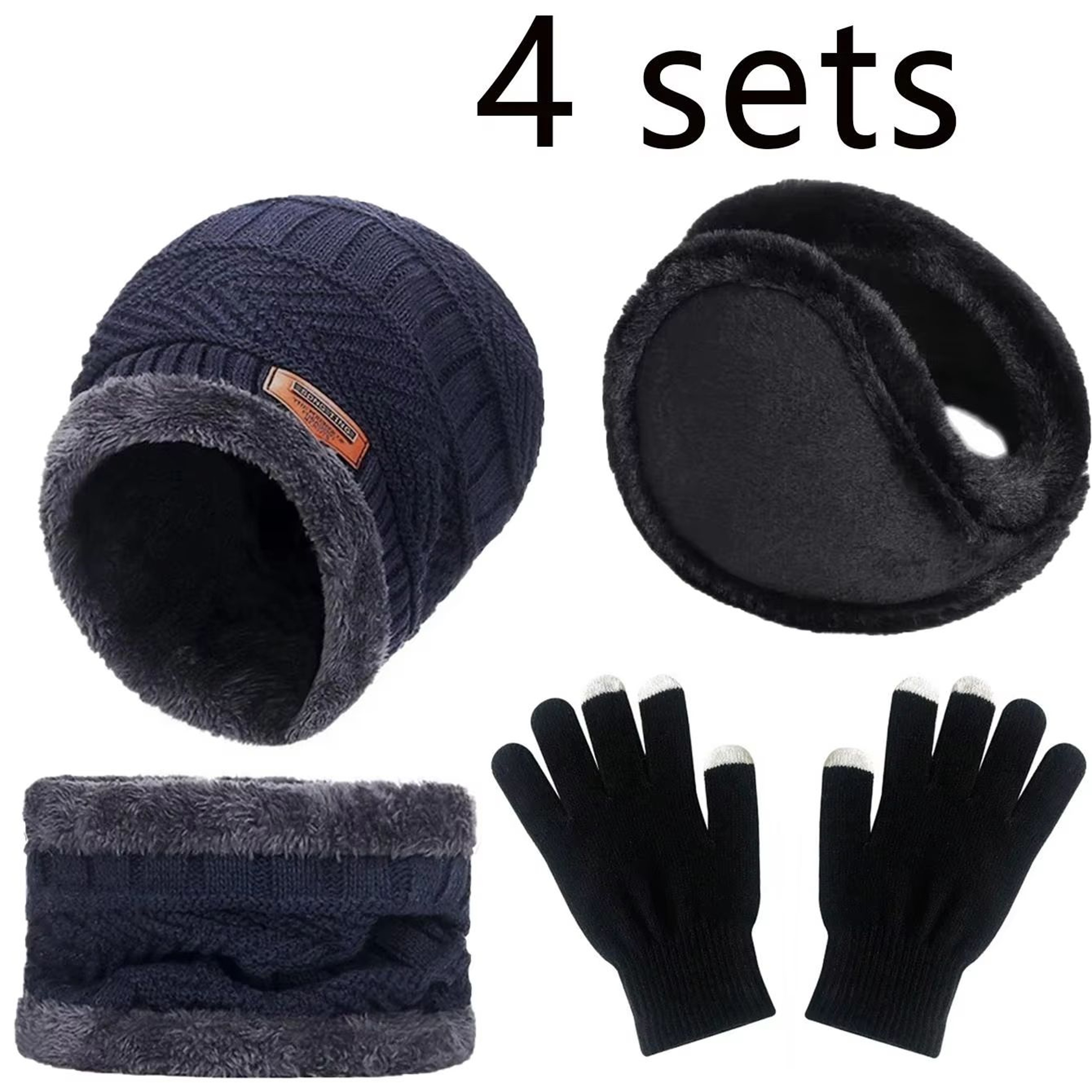 4pcs Velvet Winter Hat And Scarf Set With Warm Beanie And Gloves  Unisex Neck Warmer Outdoor Cold W 10