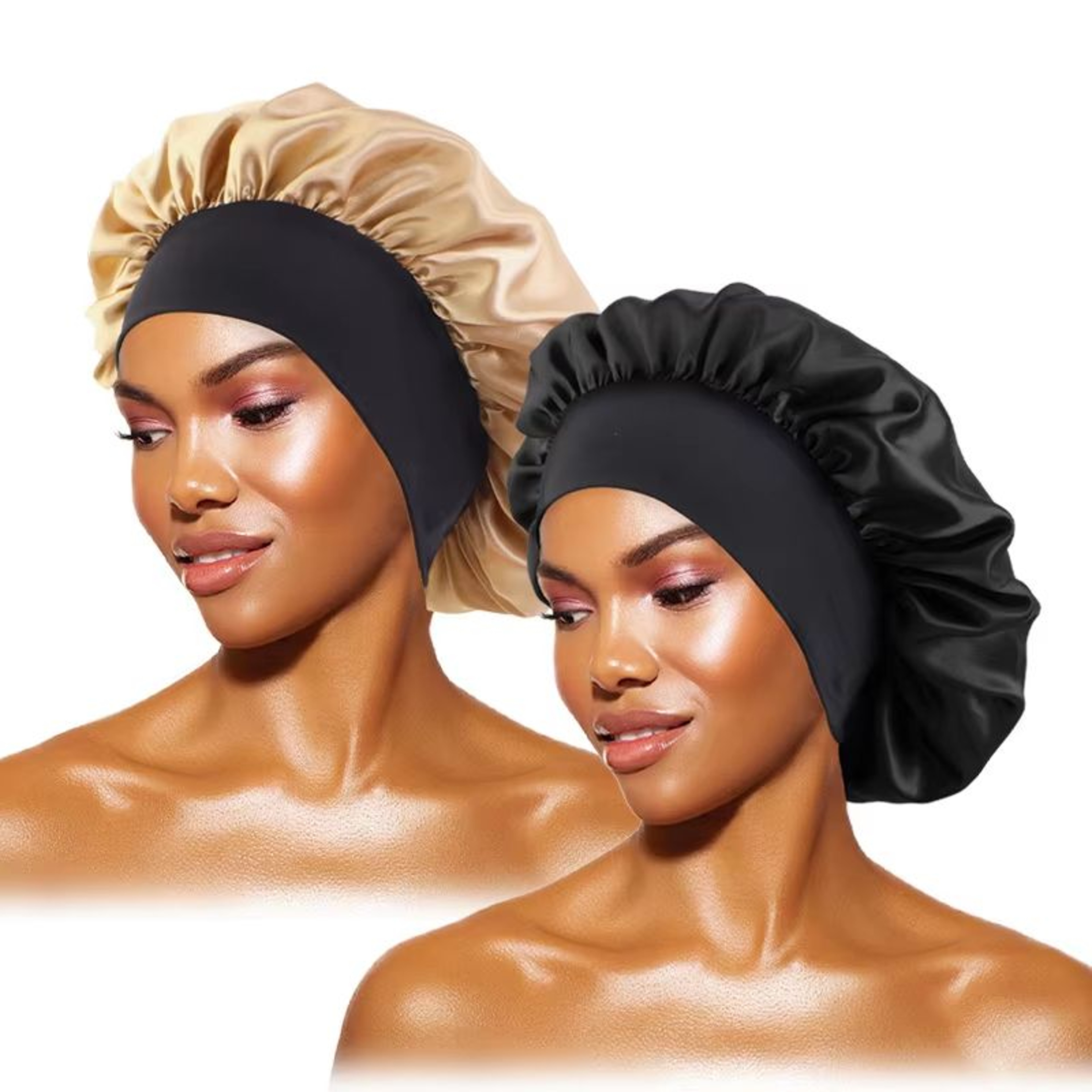 Womens Satin Wide Brim Sleep Bonnet With Elastic Band 15