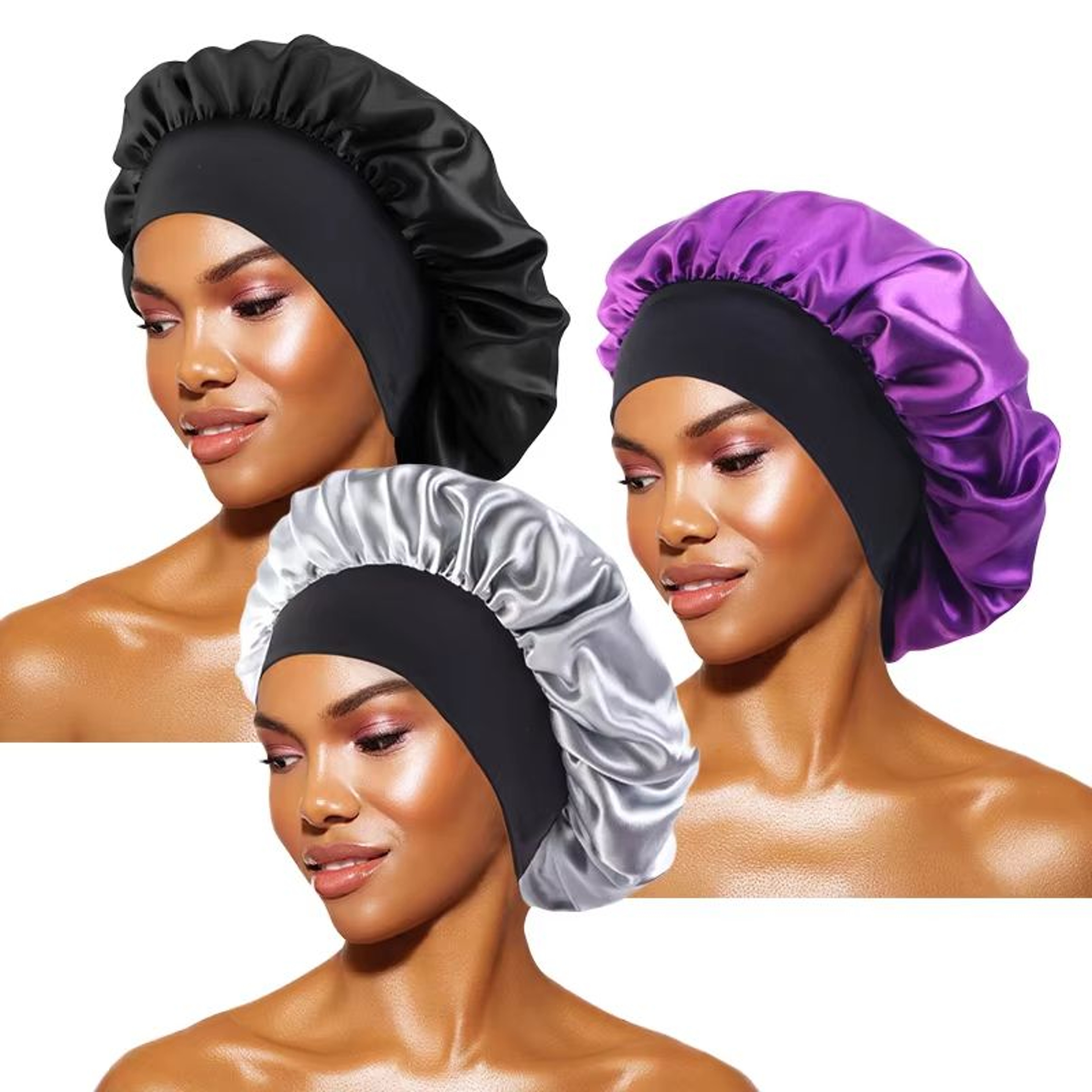 Womens Satin Wide Brim Sleep Bonnet With Elastic Band 25