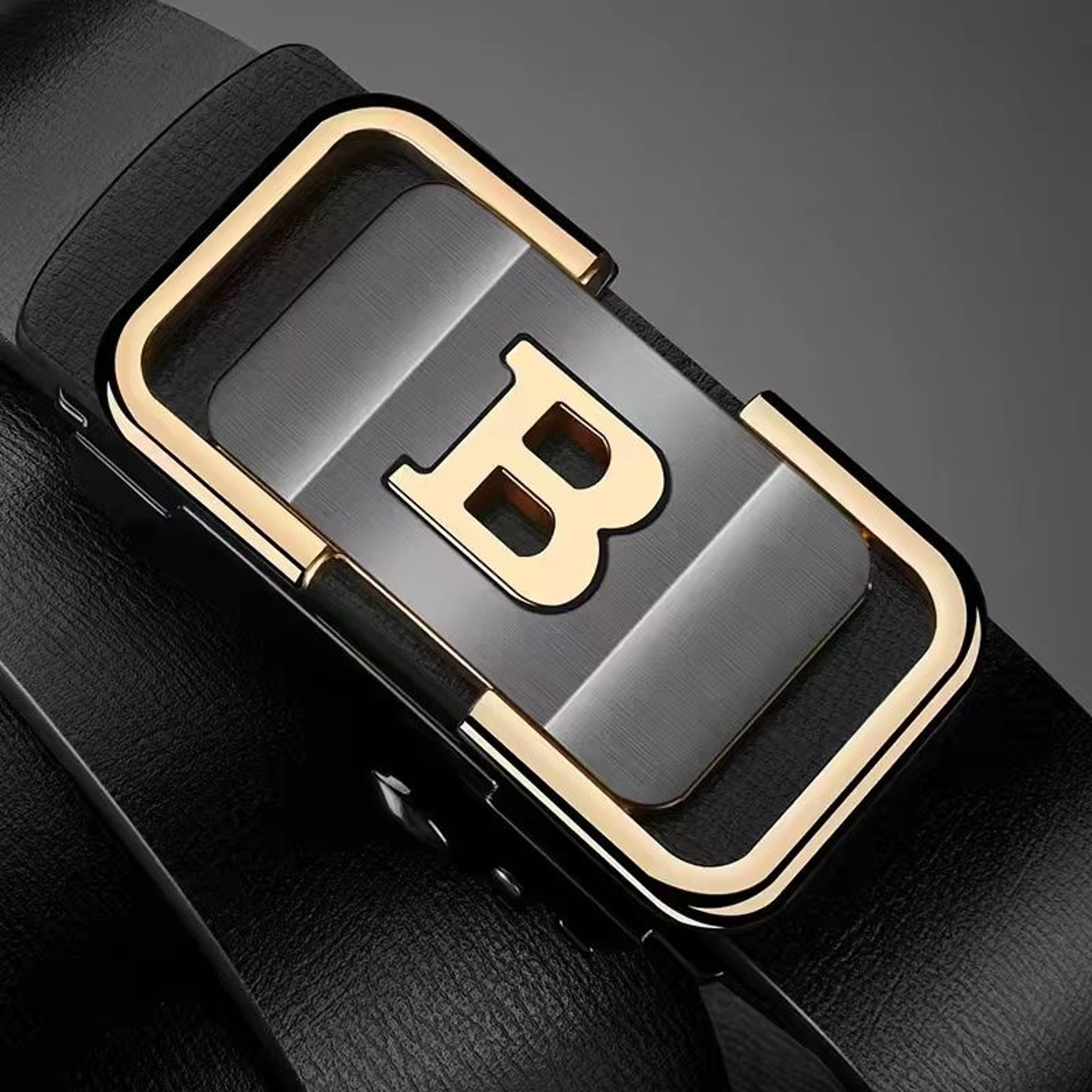 PrimeLetter Mens Automatic Buckle Belt  Toothless Business Fashion Belt With Letter Buckle 7