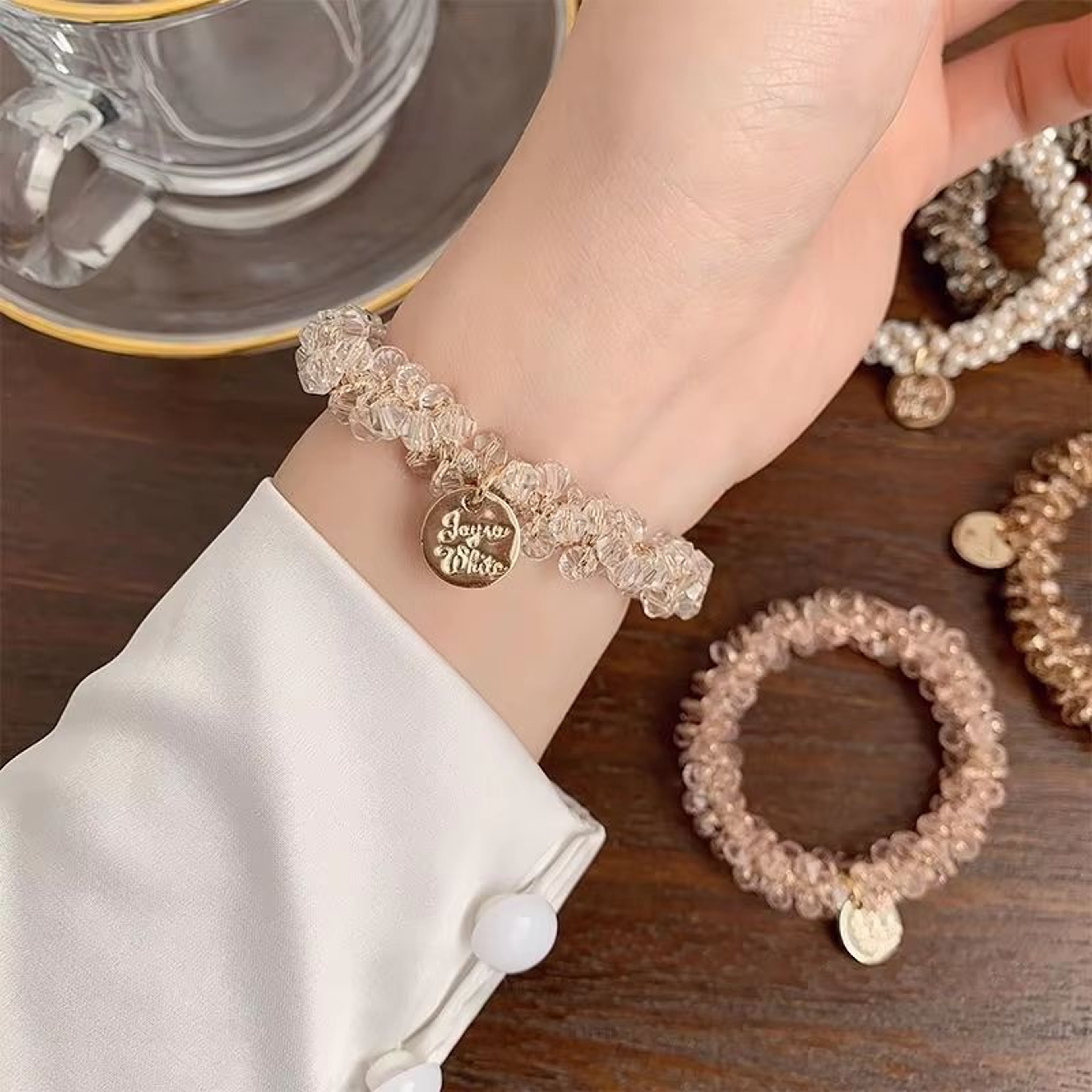 3pcsset Crystal Pearl Beads Elastic Bands Scrunchies Hair Accessories Women Ponytail Holder Headwea 4