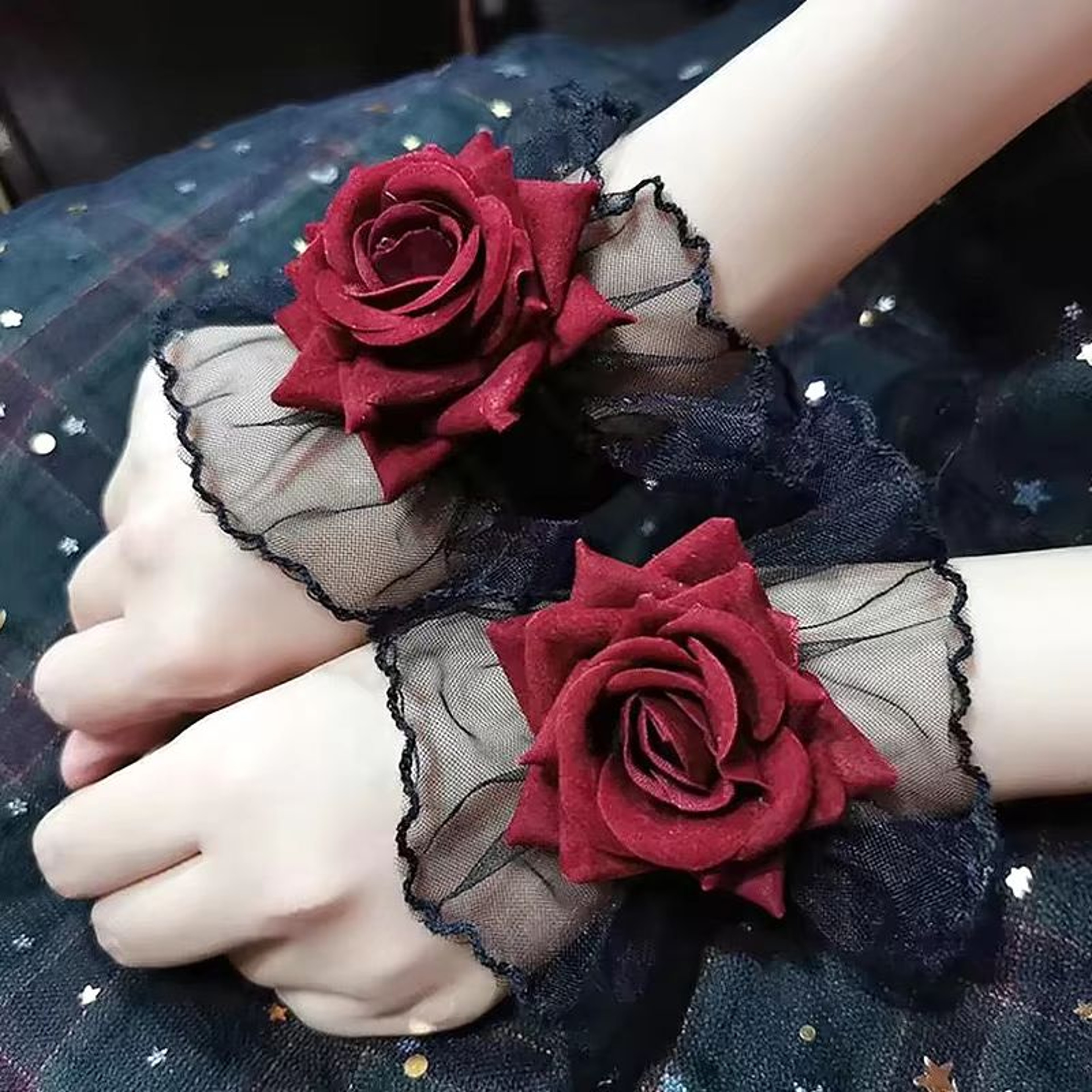 RoseBloom Lolita Lace Wrist Cuffs  Short Fingerless Floral Hand Sleeves For Women 0