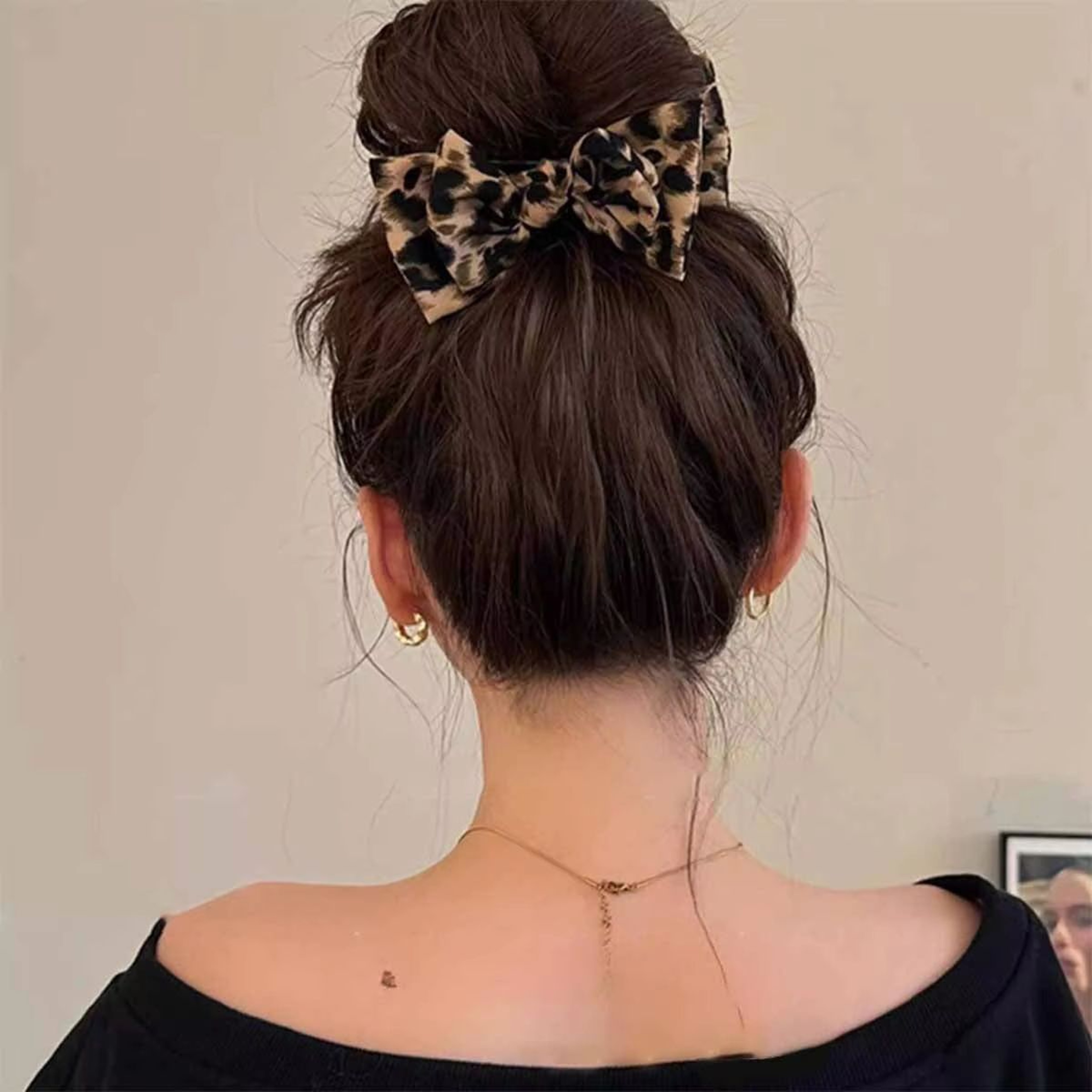 Leopard Chic Bow Hair Grab Clip  Vintage Print Bow Clip For Women 3