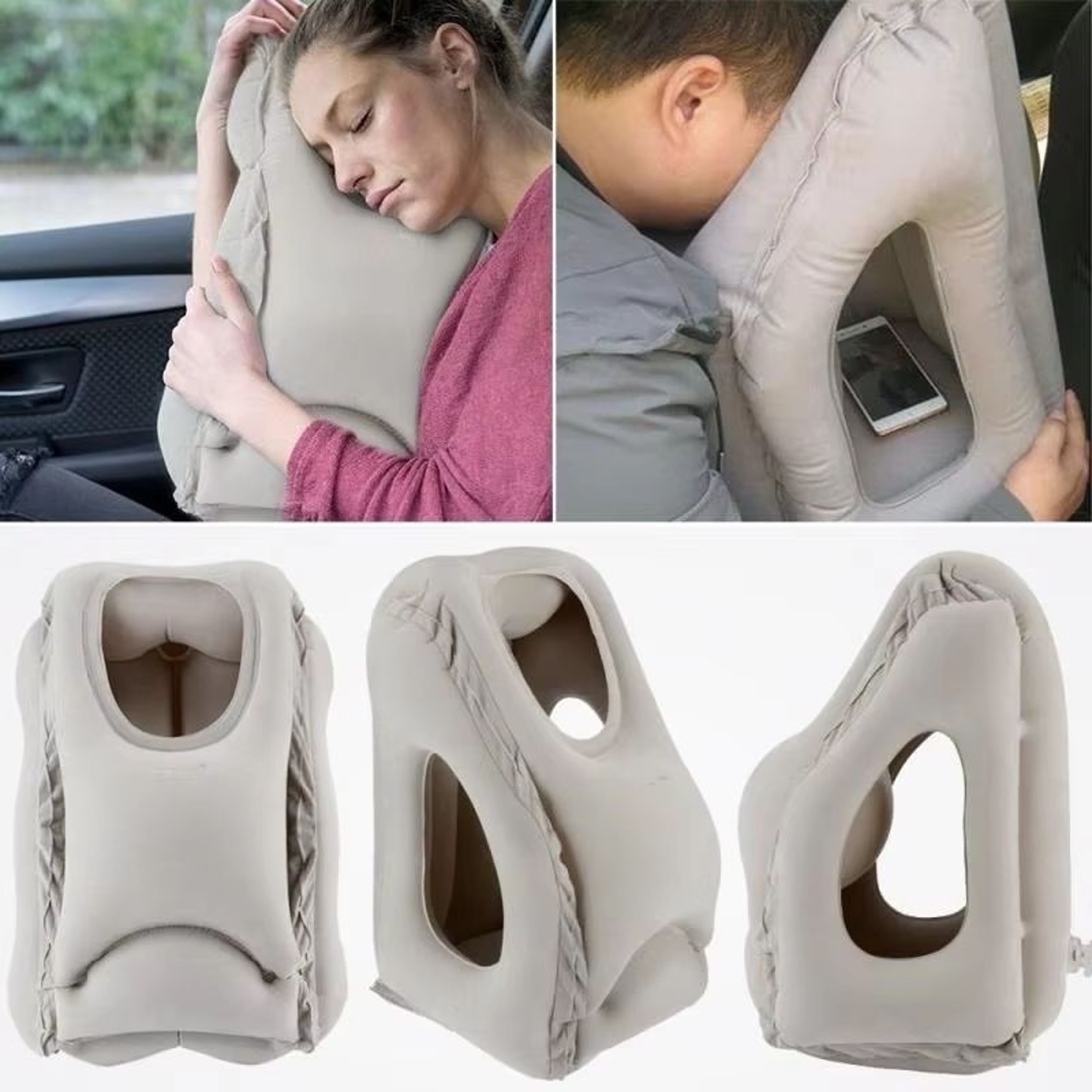 TravelEase Inflatable AirCushion Neck Pillow  Adjustable ChinSupport Headrest For Plane Car Office  0