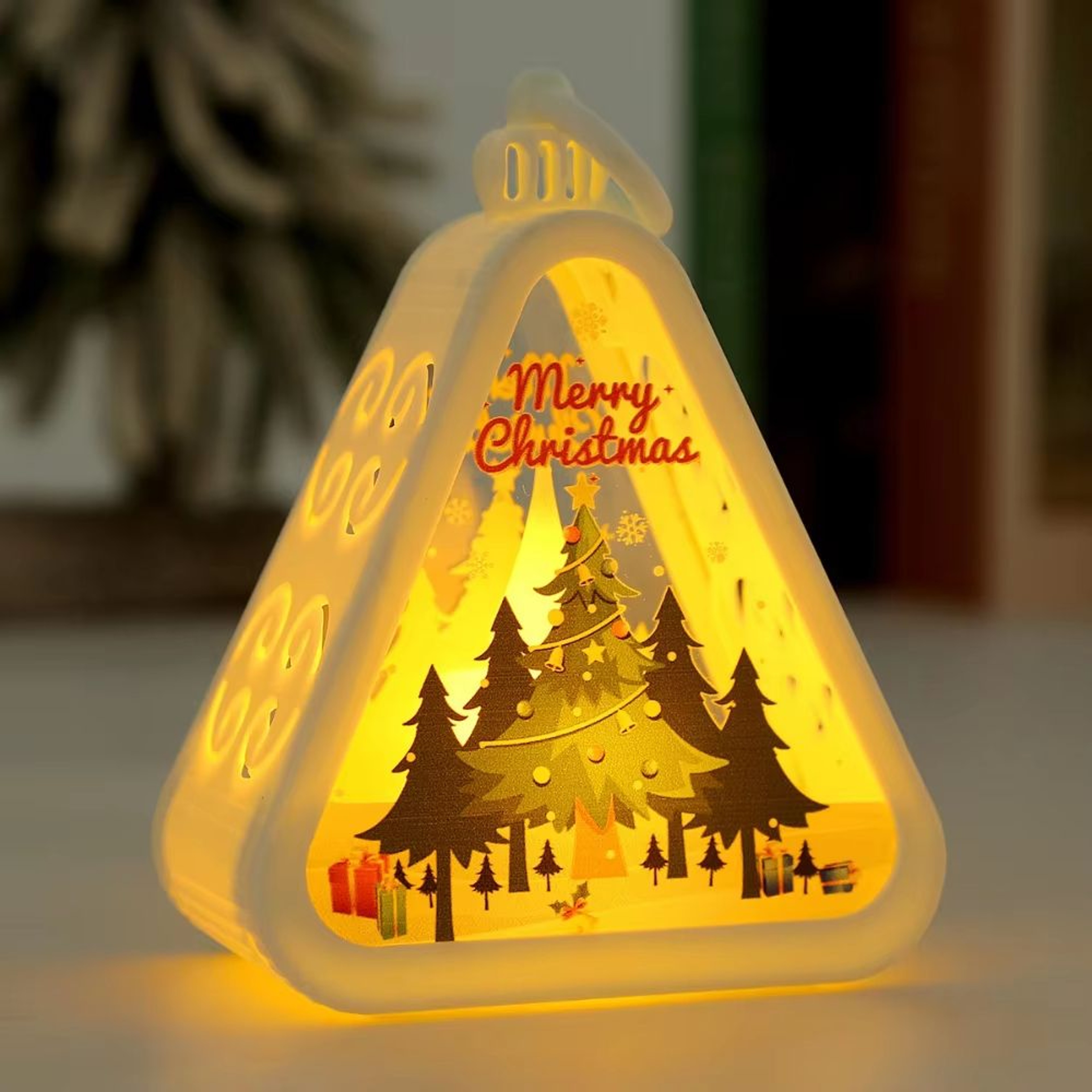 FestiveGlow LED Triangle Lantern  Santa  Snowman Christmas Table Lamp 4