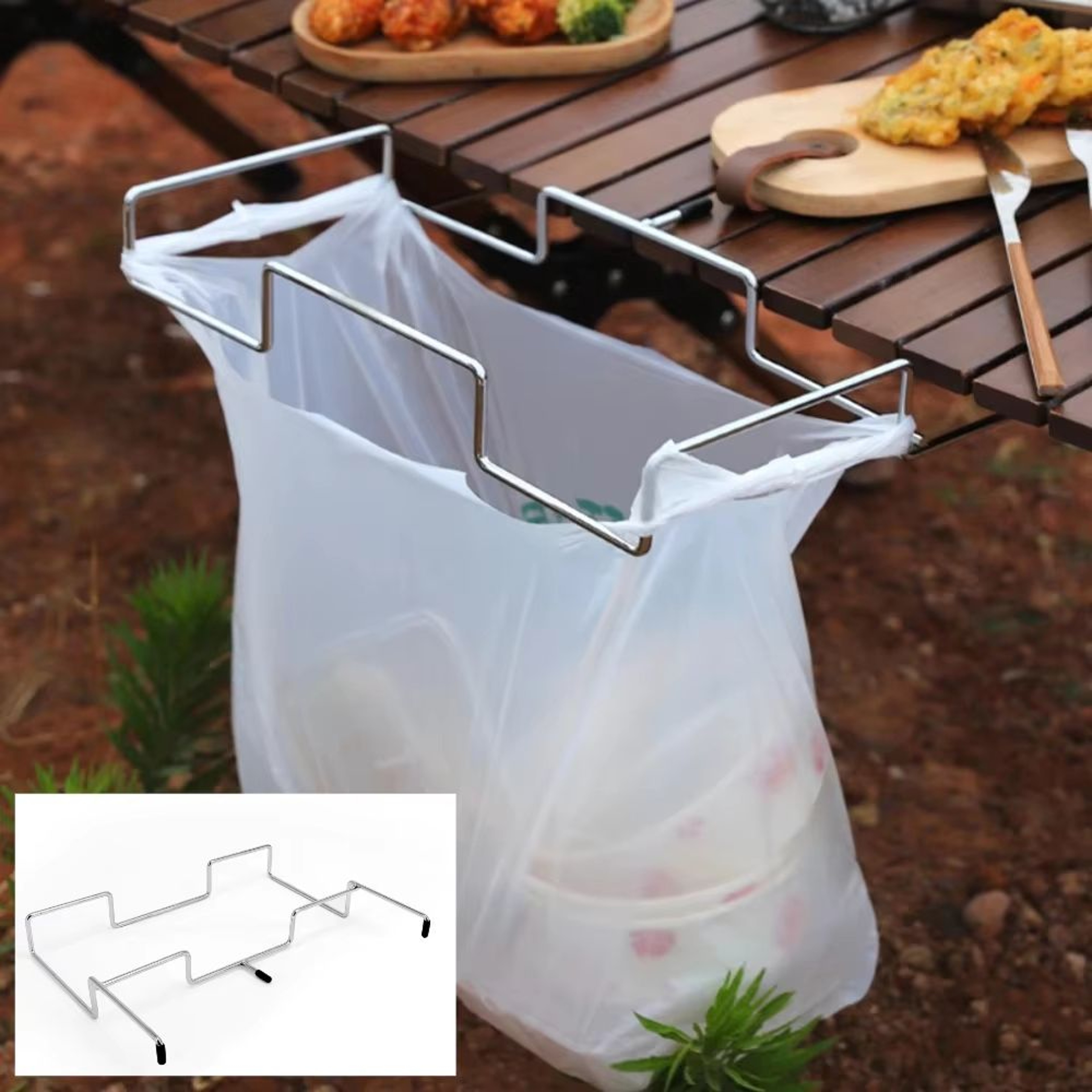 Stainless Steel Camping Trash Bag Holder Folding Garbage Bag Hanger Rack 0