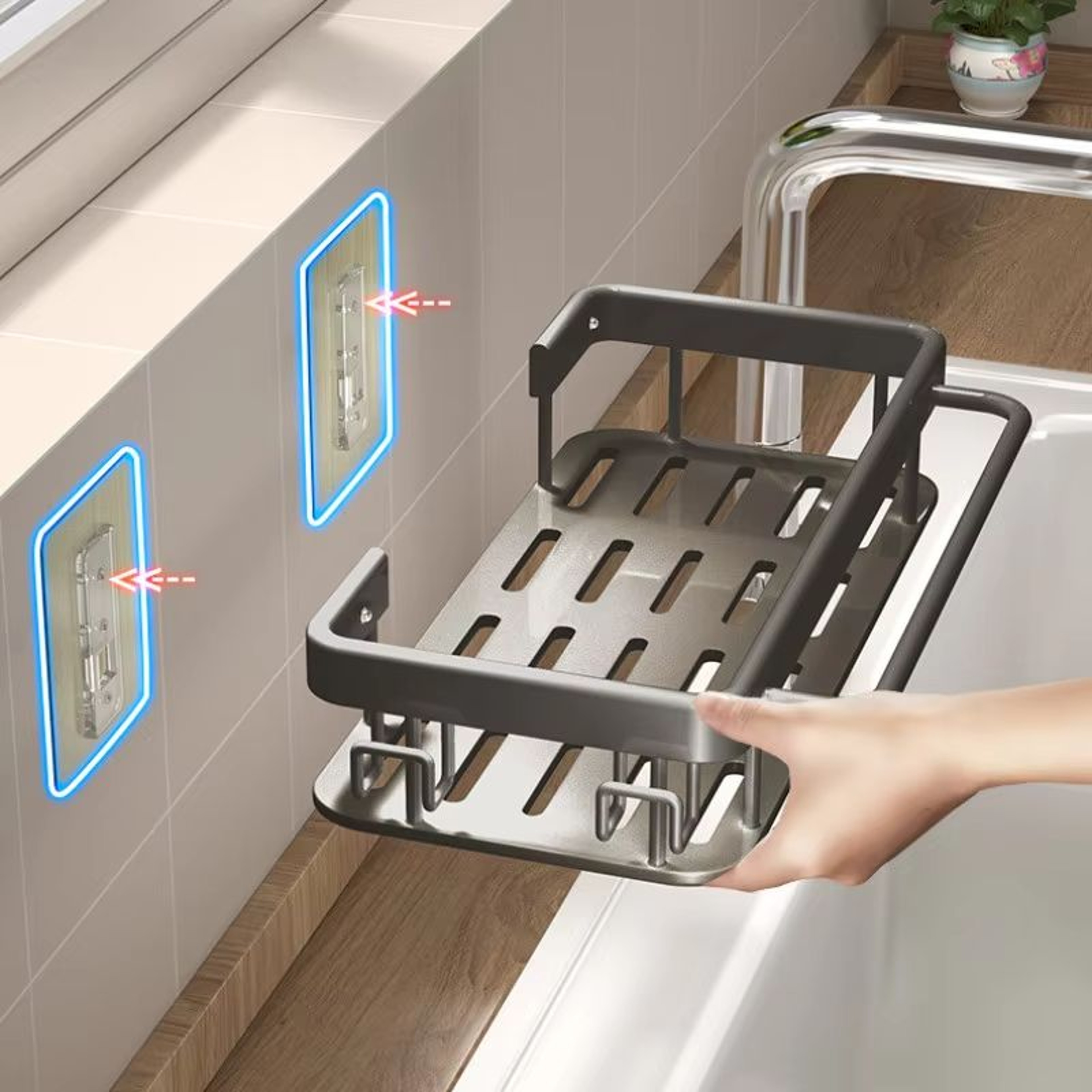 Multifunction Kitchen Sink Rack With Hook Dustproof Hanging Drain Caddy 4
