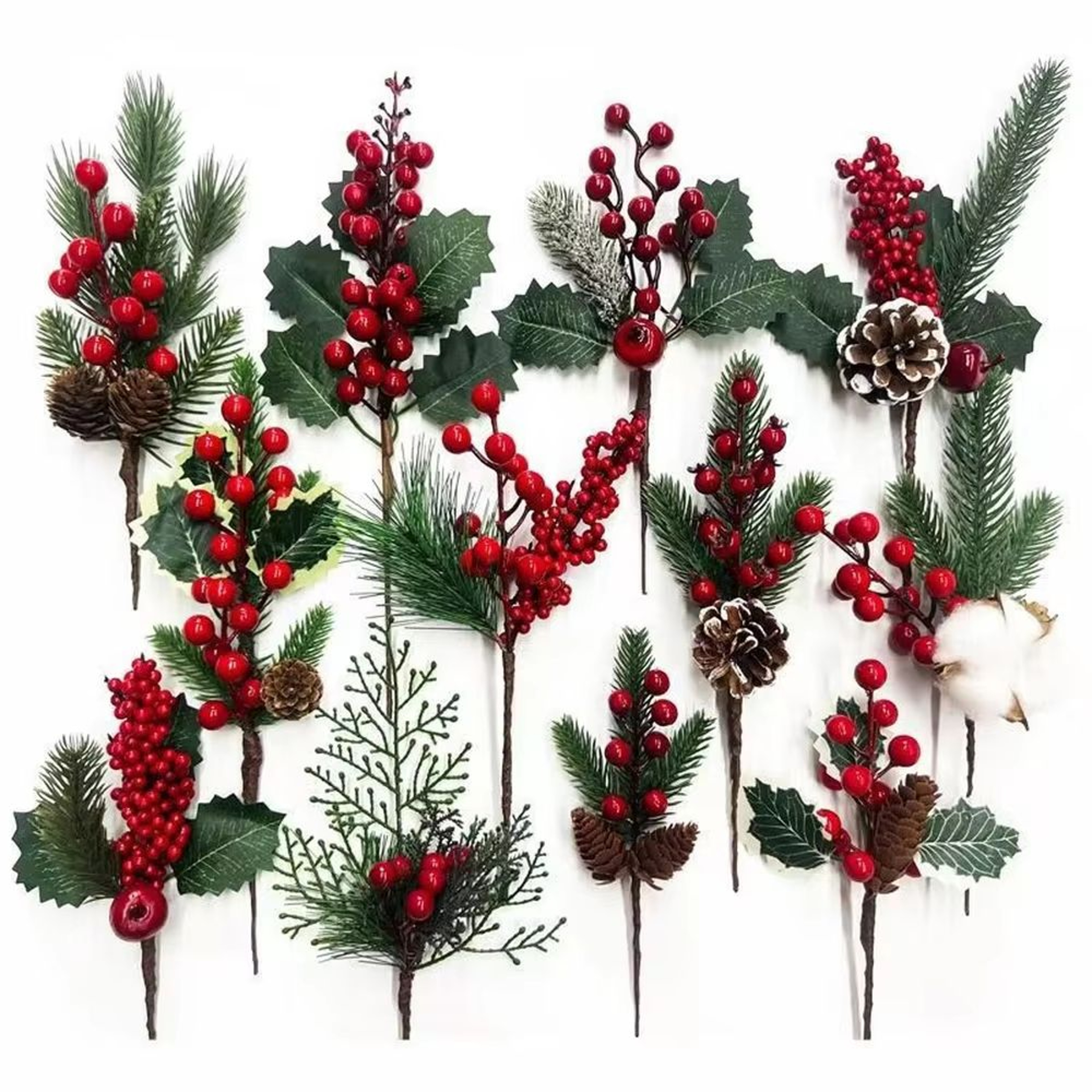 Green And Red Christmas Pine Branch Picks For DIY Holiday Decor 1