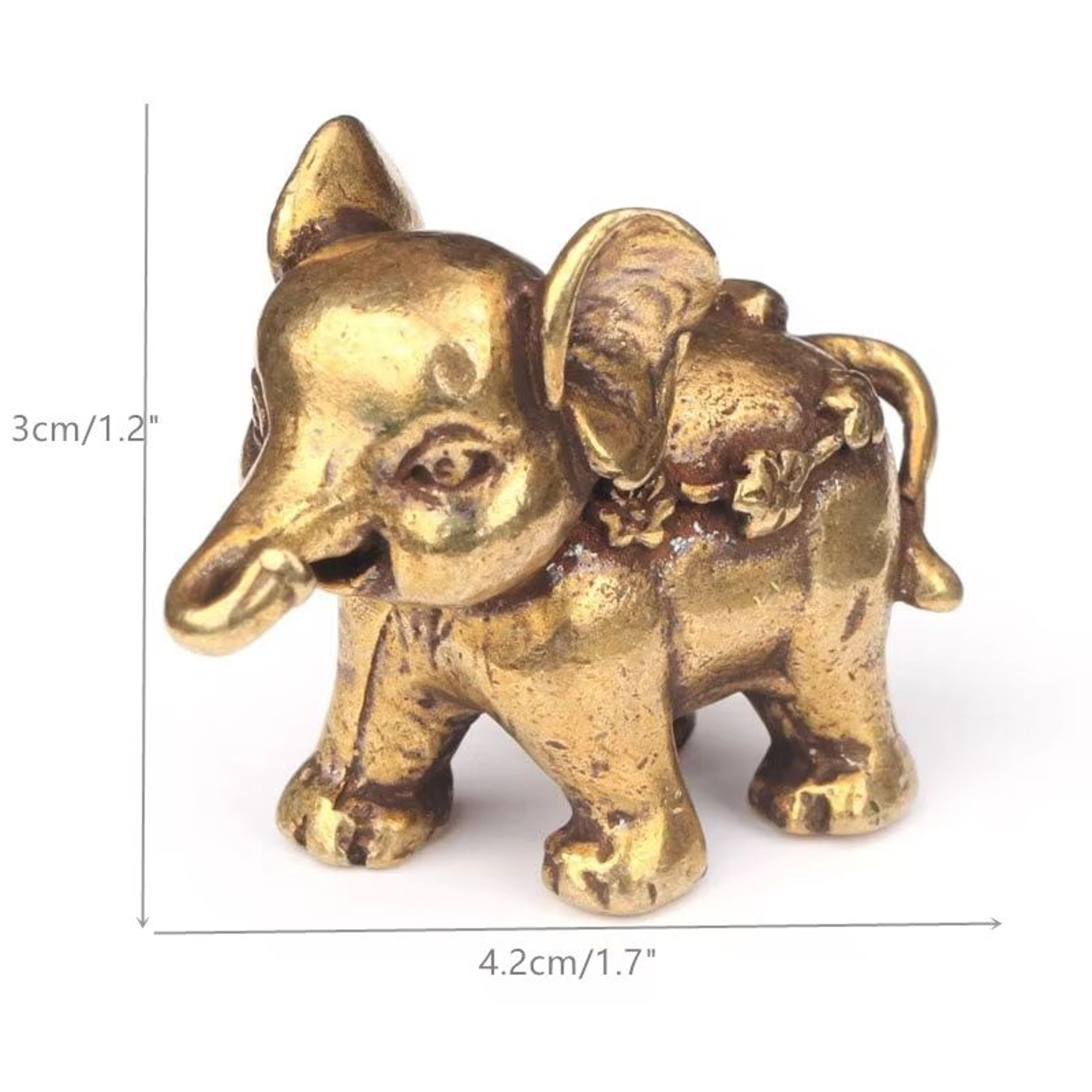 Antique Bronze Mini Elephant Figurines  Solid Copper Tea Pet  Table Decor Set 6
