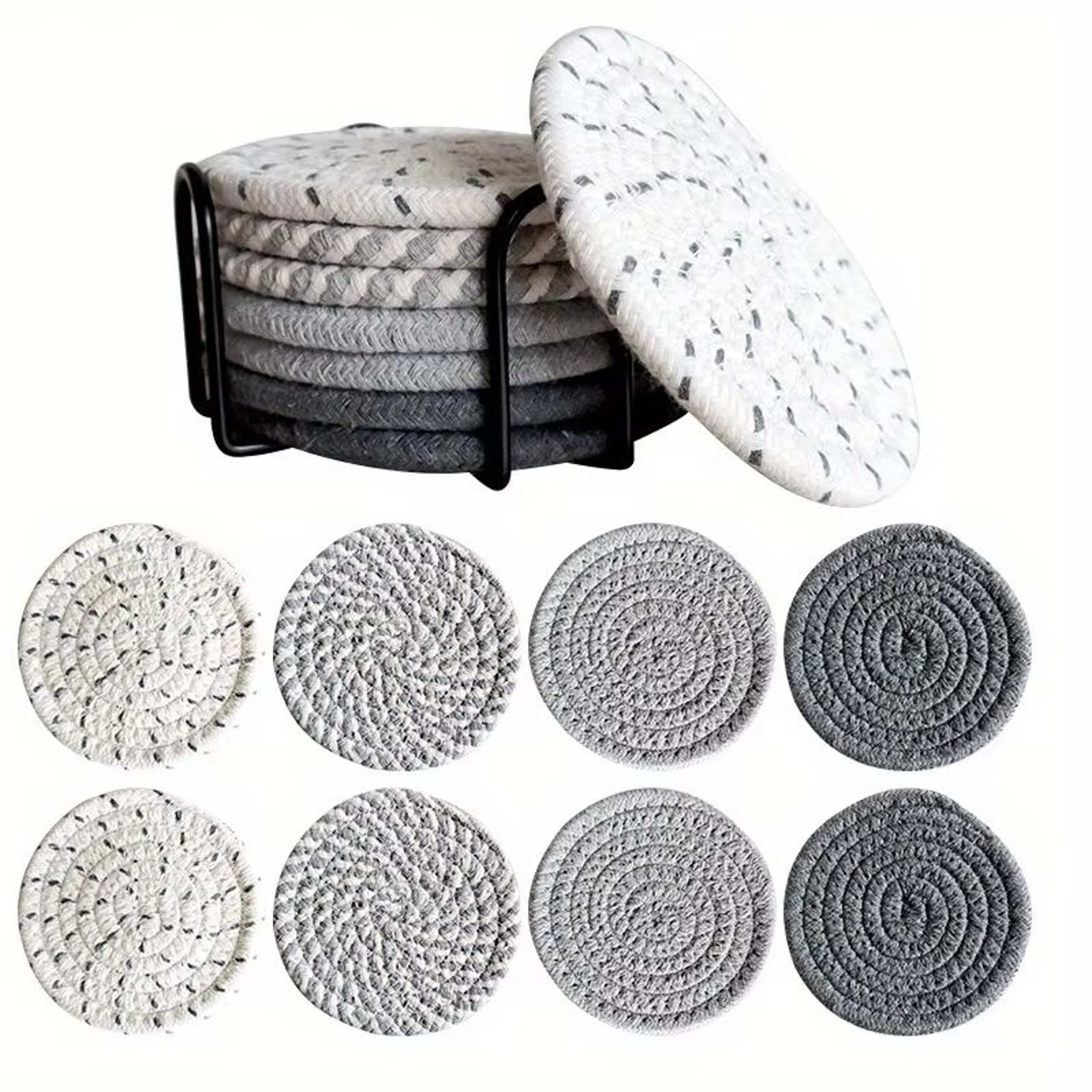 Woven Drink Coaster Set With Holder 8 Piece Absorbent Cup Mats 6