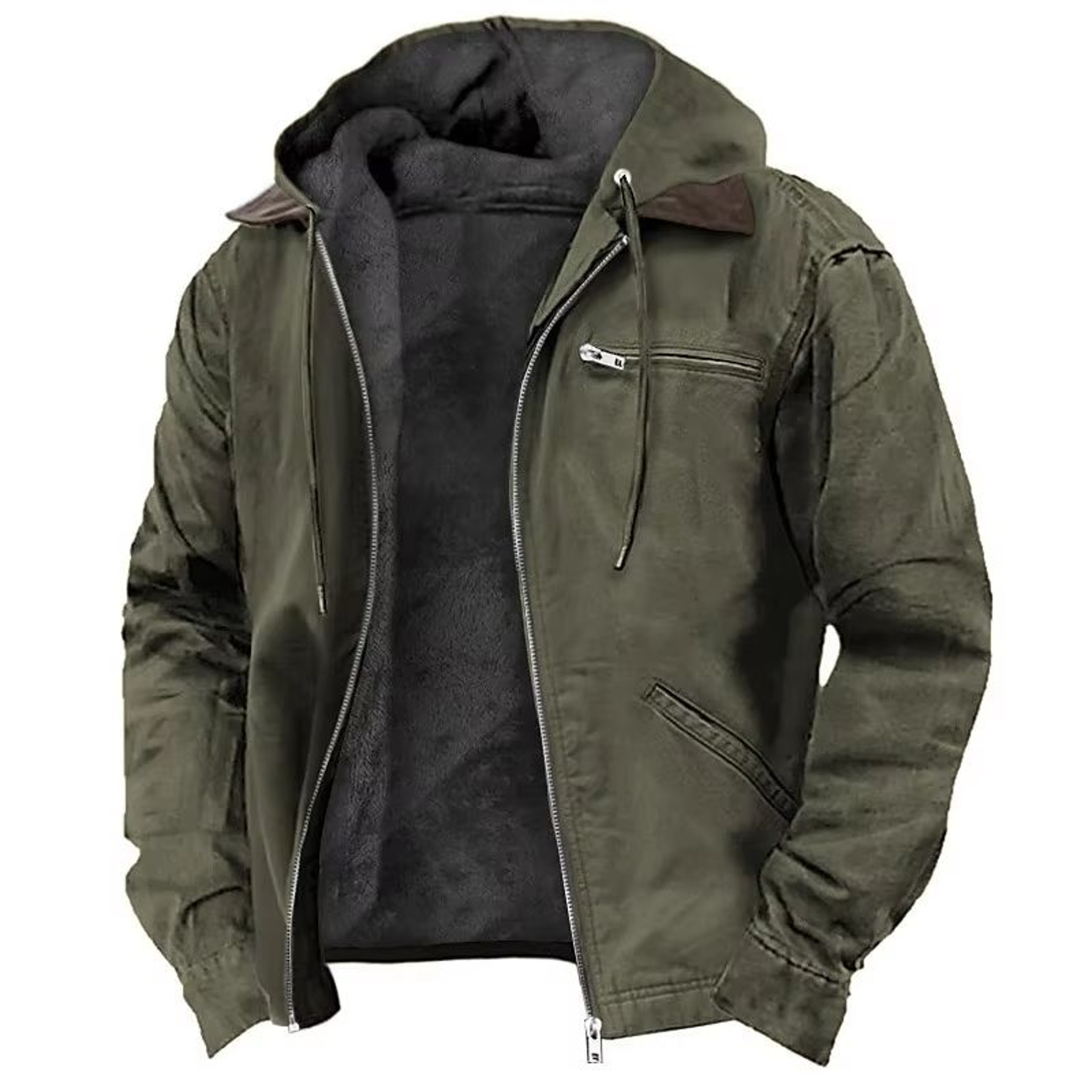 Mens Autumn Winter Fleecelined Zipper Hooded Casual Jacket 9