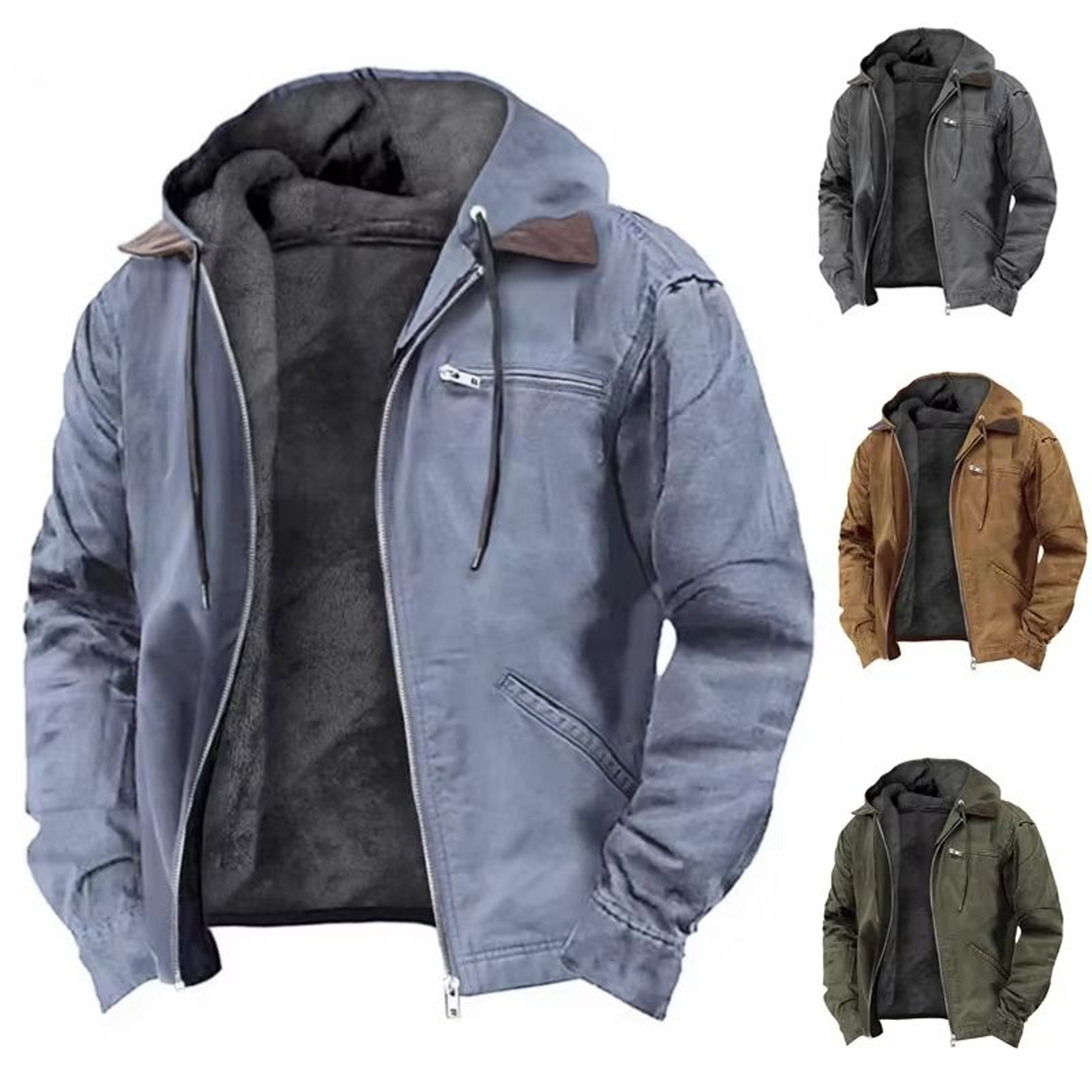 Mens Autumn Winter Fleecelined Zipper Hooded Casual Jacket 1
