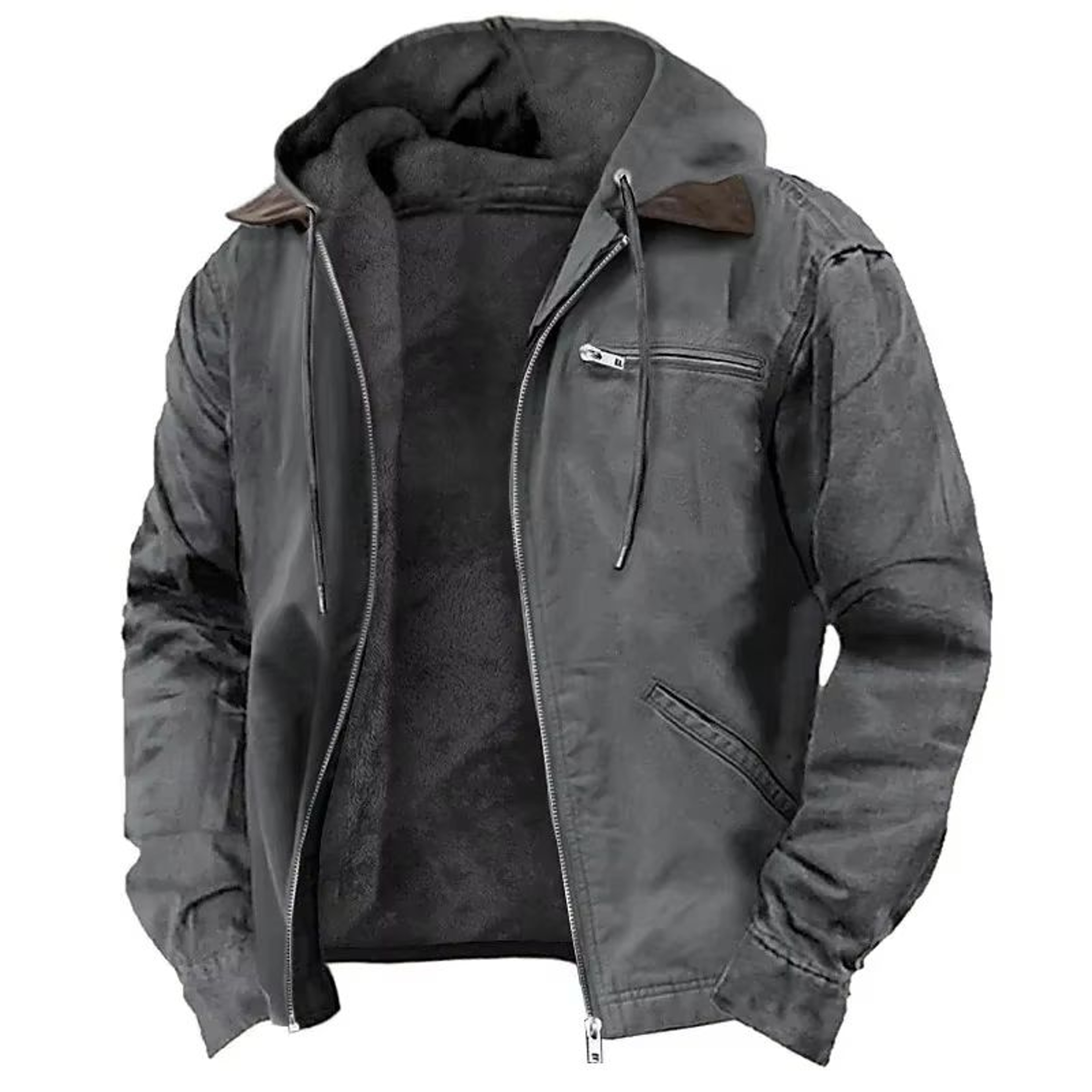 Mens Autumn Winter Fleecelined Zipper Hooded Casual Jacket 4