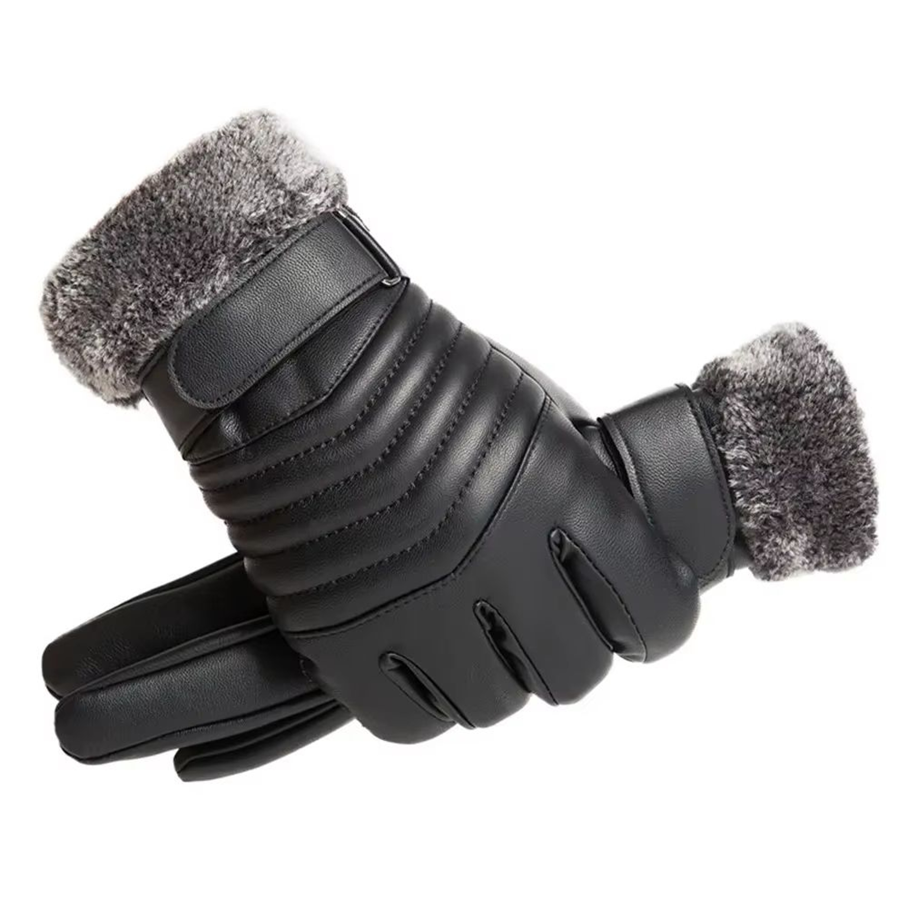 Mens Plush Insulated PU Leather Touchscreen Winter Cycling Gloves 0