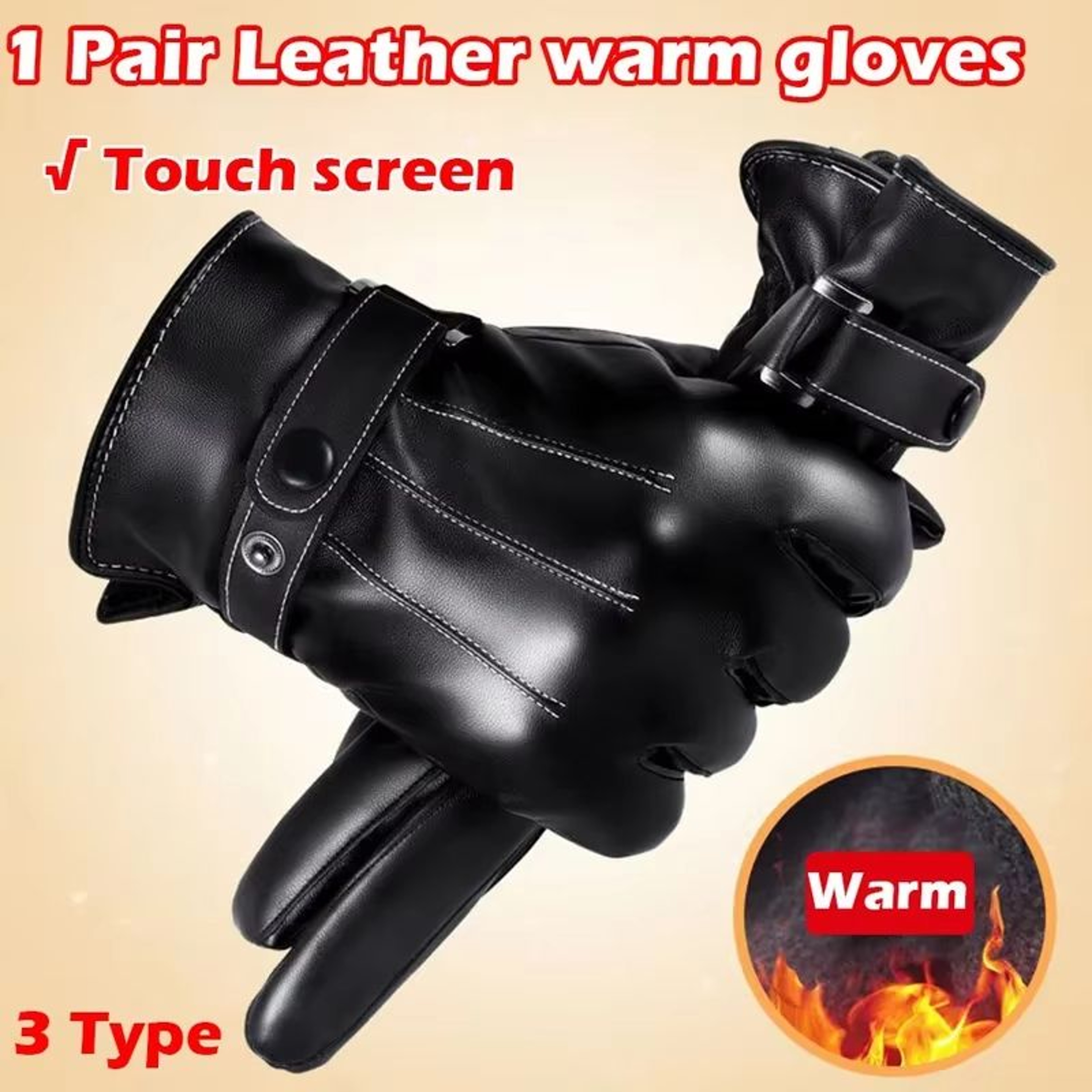 Full Finger PU Leather Riding Gloves With TouchScreen And Winter Warm Lining 6