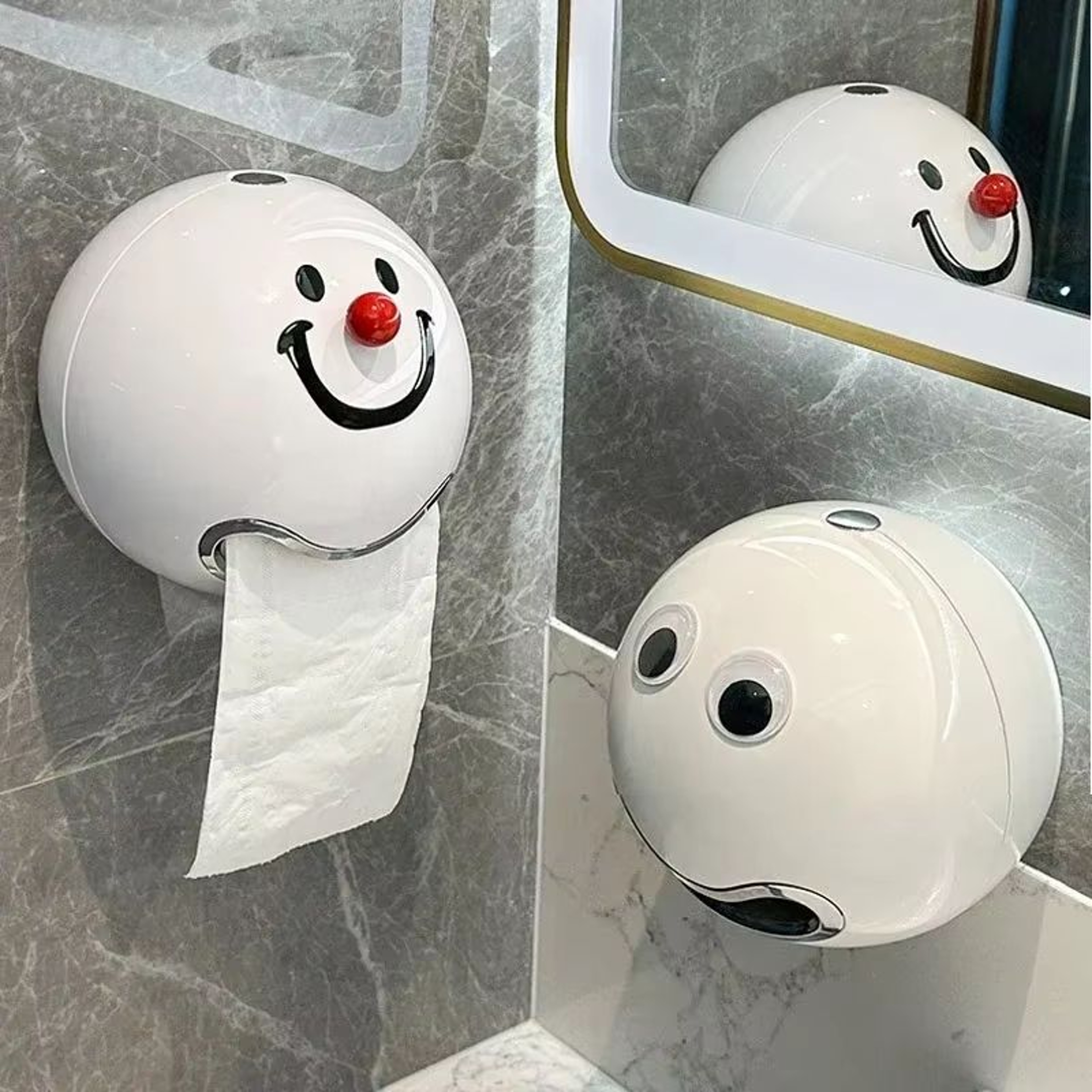 Smiling Face Waterproof Toilet Paper Holder  NoDrill Wall Mount 0