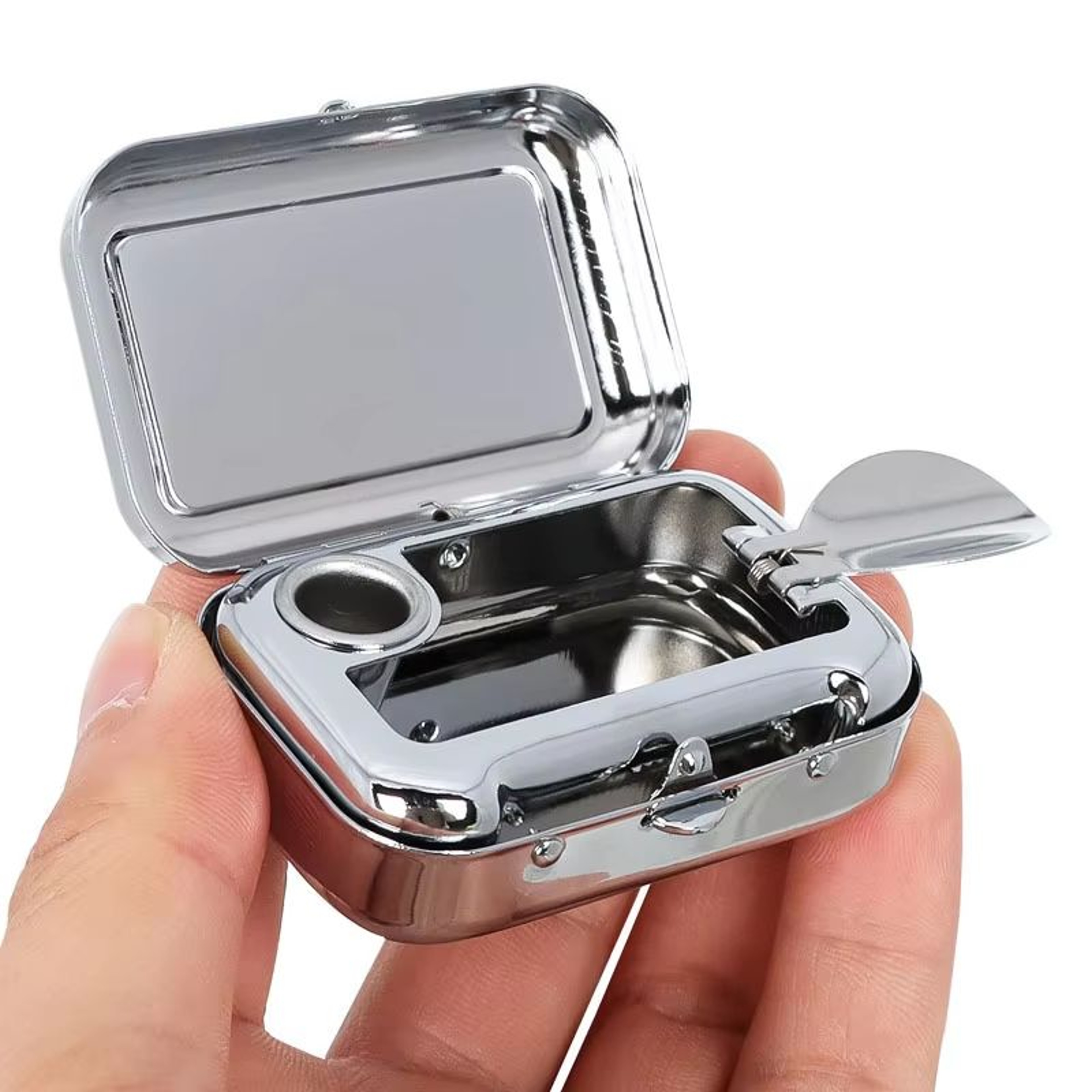 LockSafe Portable Mini Metal Ashtray  Compact Car  Desktop SmokeProof Holder 0