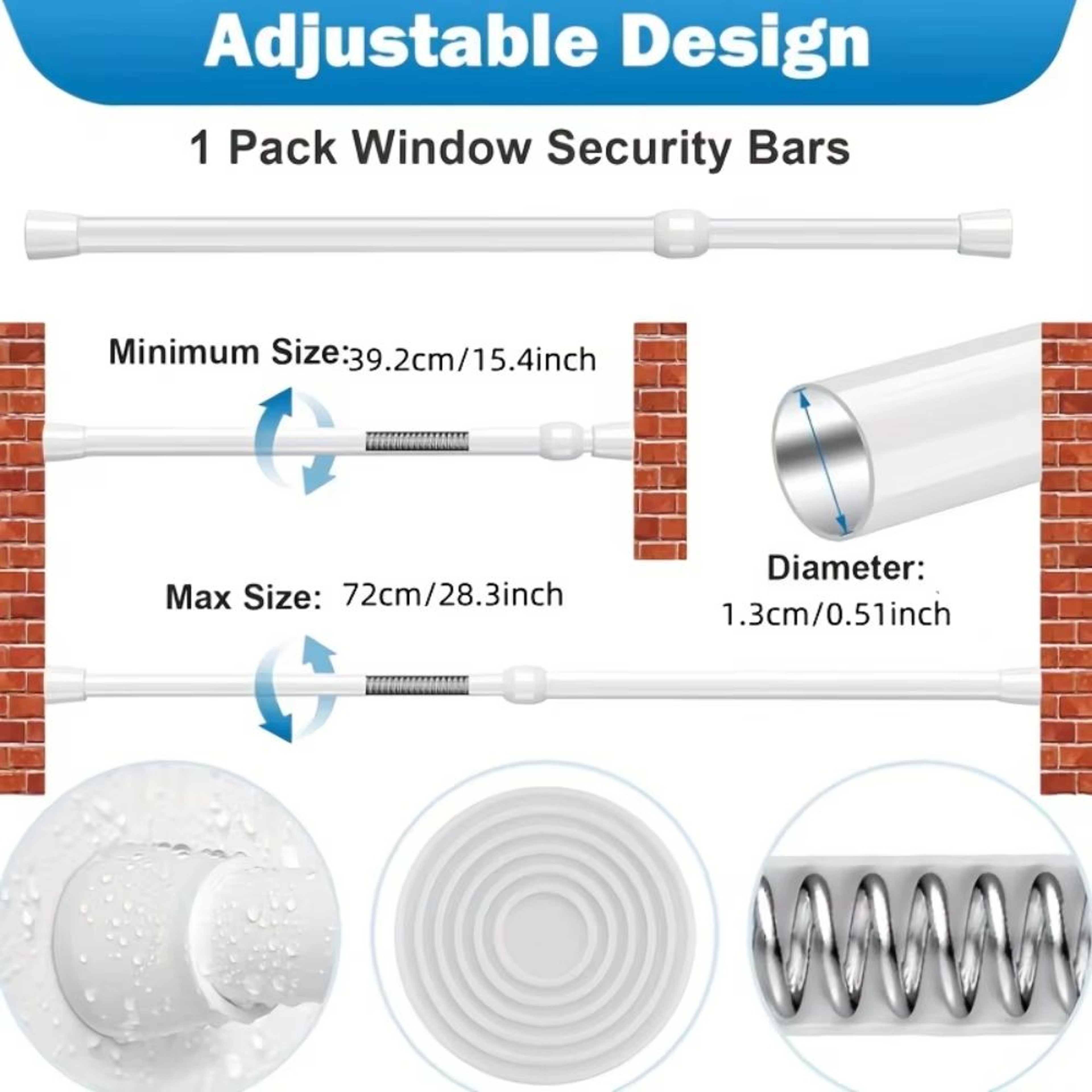 Adjustable Metal Safety Bar For Sliding Windows  Doors With RubberTip Lock 2