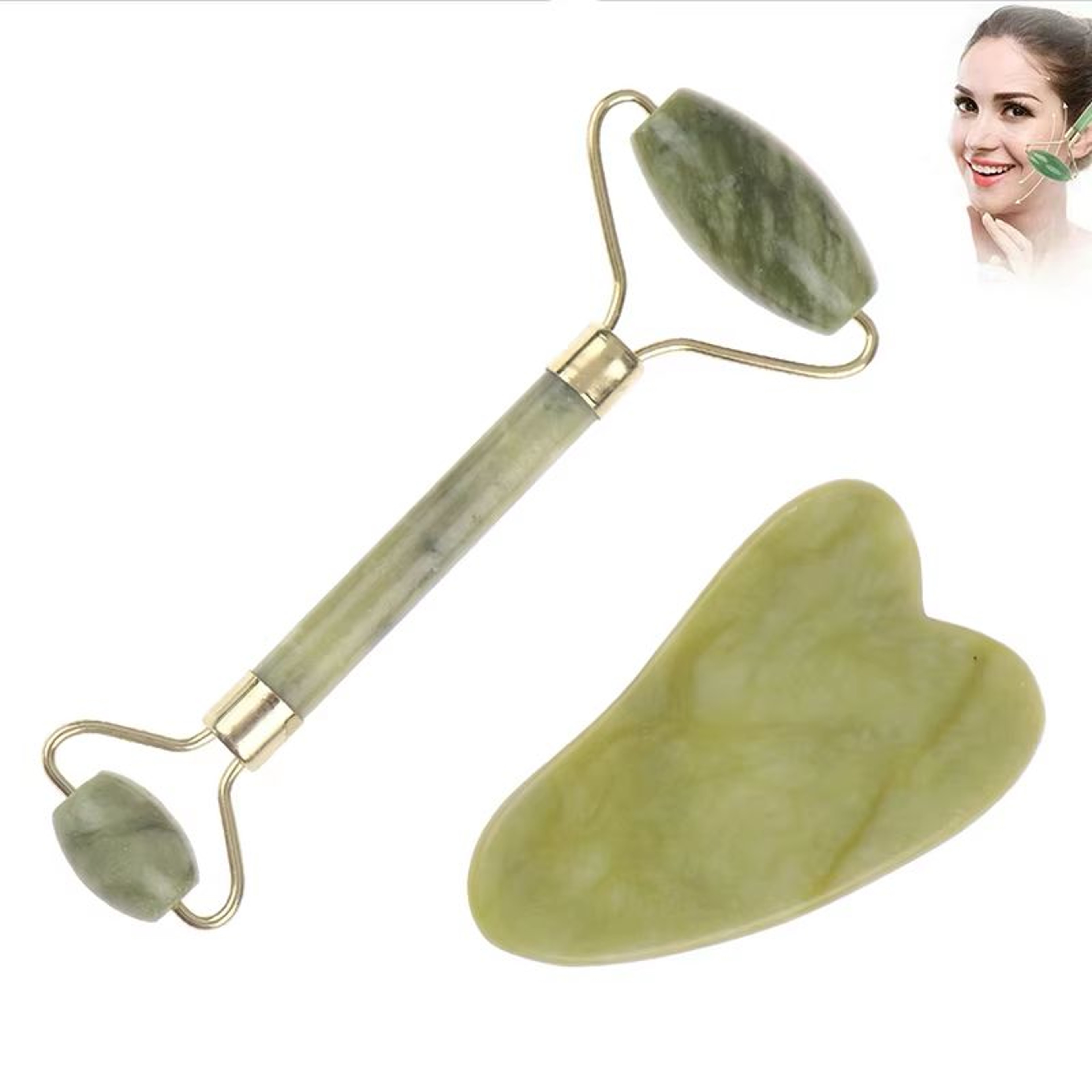 Natural Rose Jade Roller  Gua Sha Board Set  Facial Eye  Body Massage Tool For Skin Lifting And Ten 0