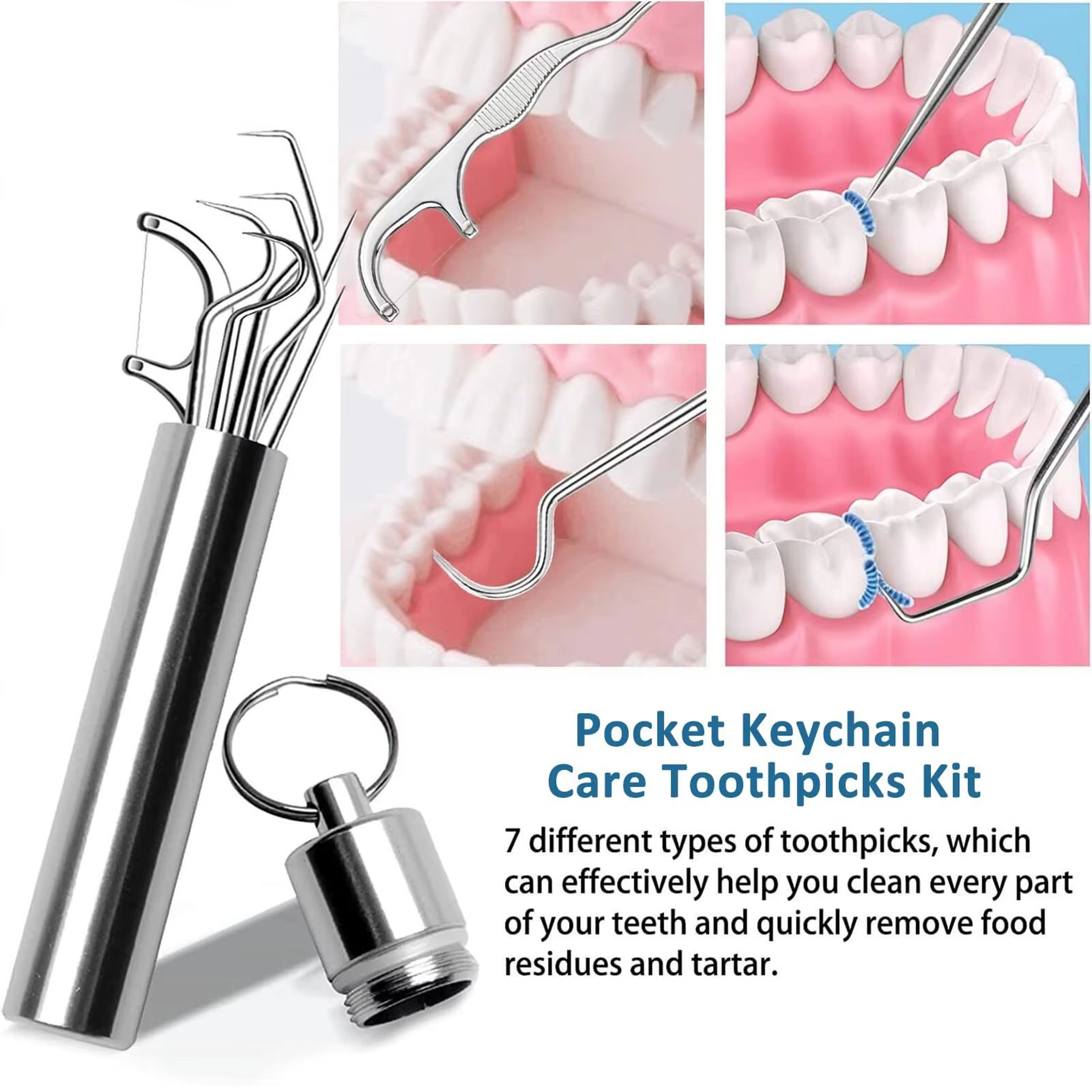 Stainless Steel Reusable Toothpick Set  Portable Metal Floss Picks For Clean Teeth Anywhere 4